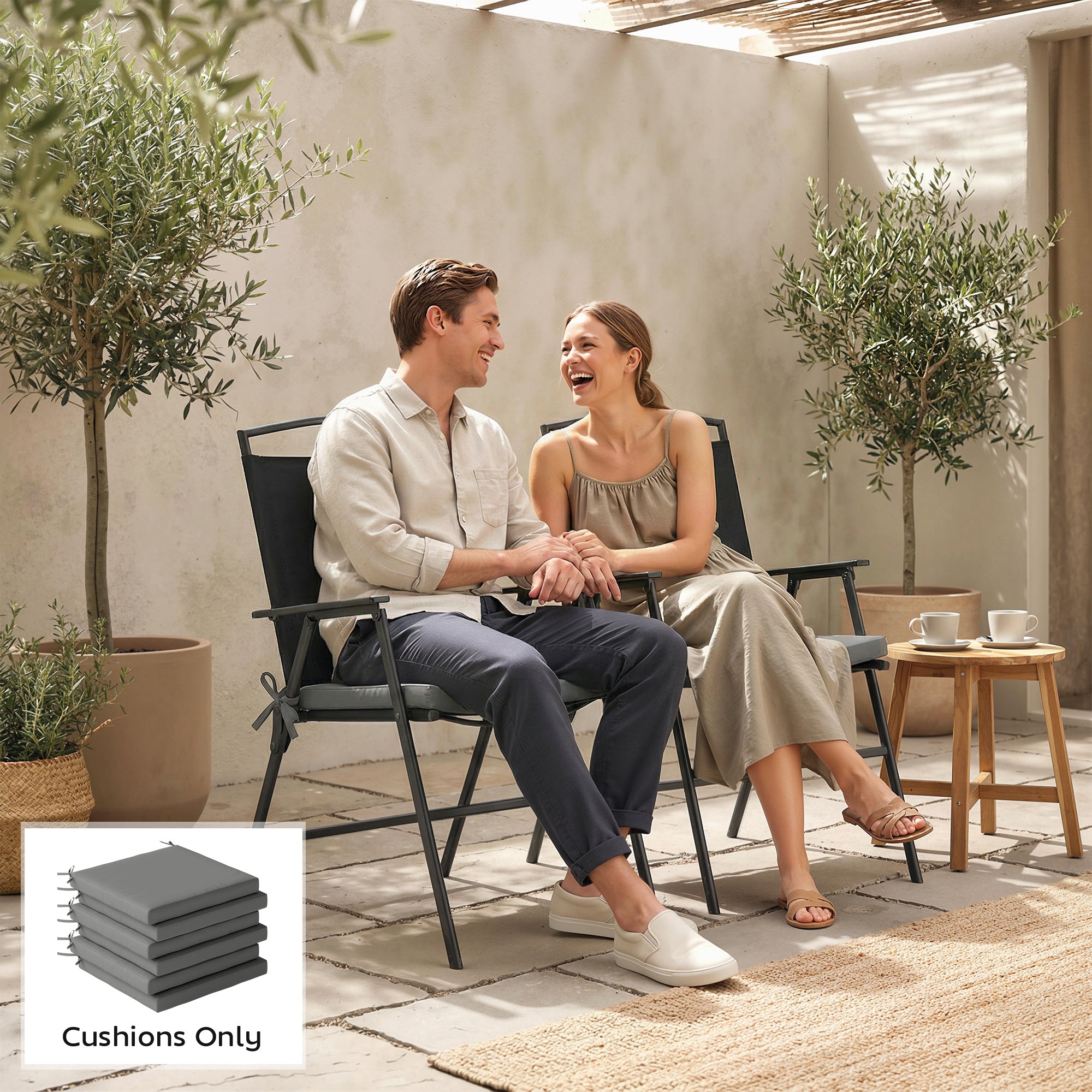 Outsunny Set of 6 Outdoor Seat Cushions with Machine Washable Cover, Water Repellent Seat Cushions Dark Grey