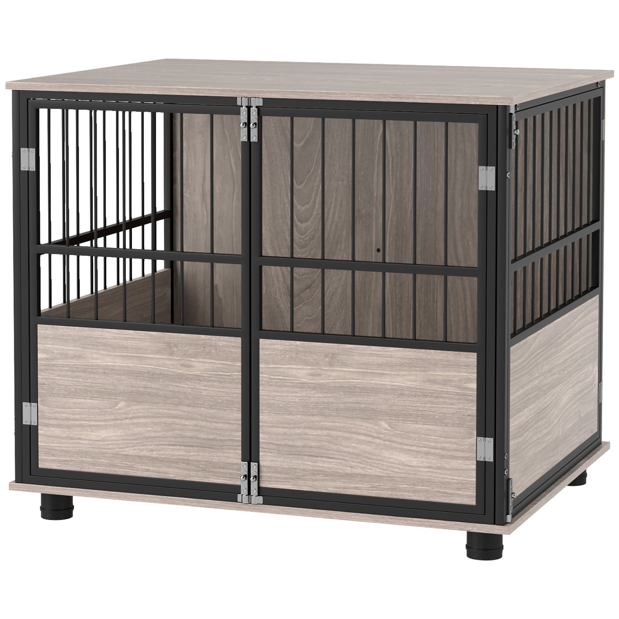 PawHut 80cm Furniture Style Dog Crate Dog Cage End Table Indoor with 3 Doors Soft Washable Cushion, for Medium Sized Dogs - North Peak Garden Furniture