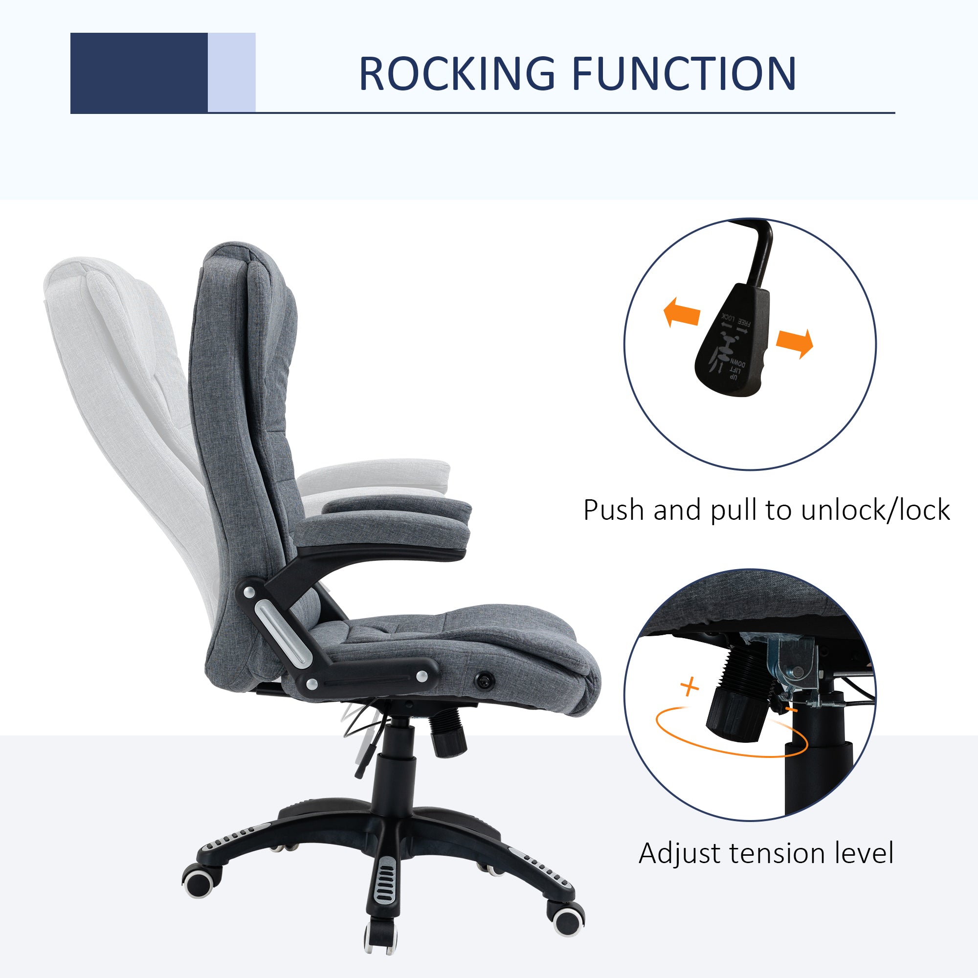 Vinsetto Ergonomic Office Chair Comfortable Desk Chair with Armrests Adjustable Height Reclining and Tilt Function Dark Grey - North Peak Garden Furniture