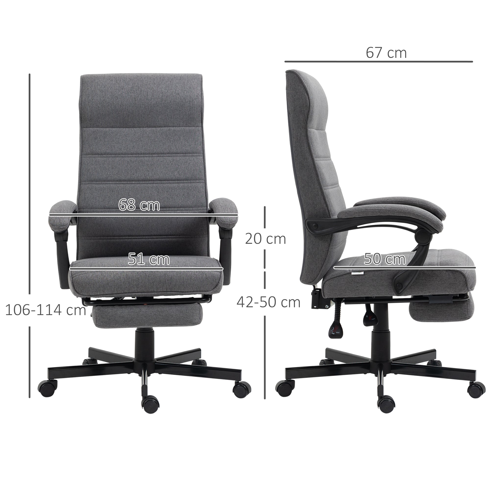 Vinsetto Office Chair, Computer Desk Chair, Fabric Swivel Chair with Adjustable Height and Rolling Wheels for Home Office Work Study, Grey - North Peak Garden Furniture