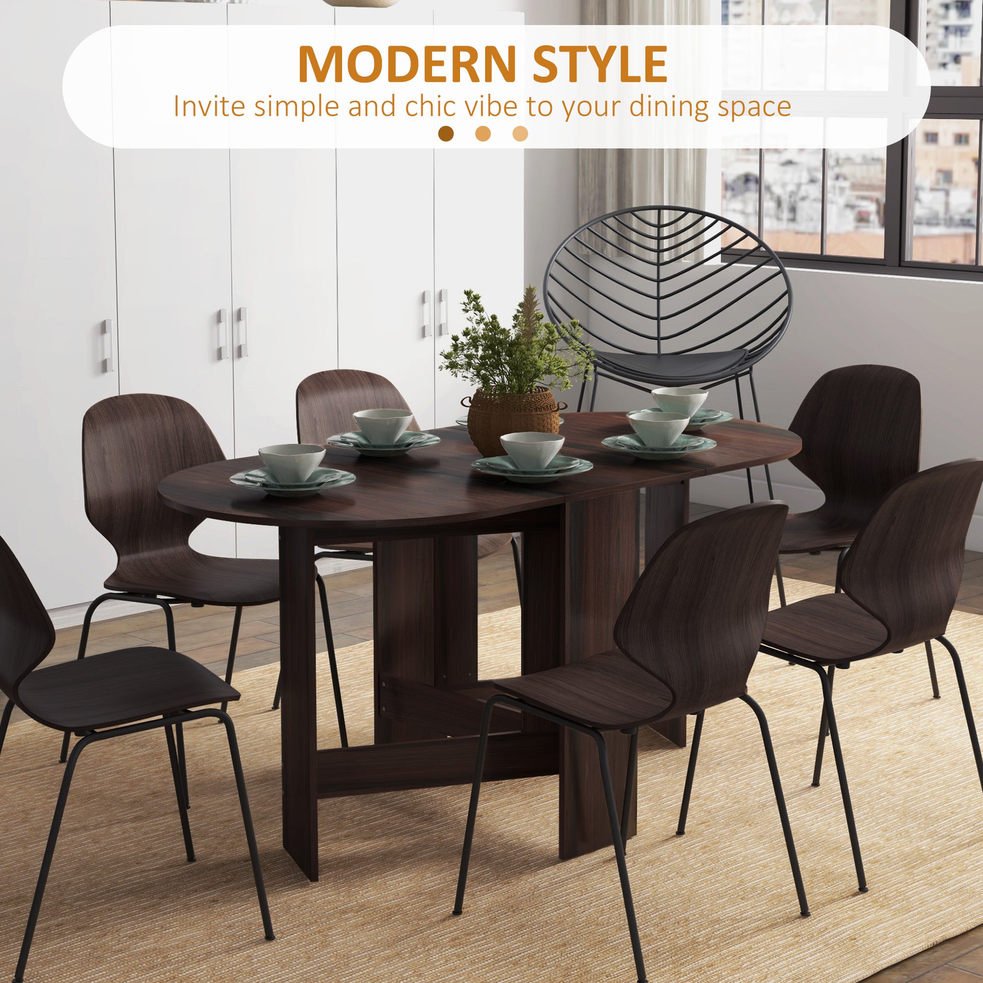 HOMCOM Folding Dining Table, Drop Leaf Table for Small Spaces, Oval Tabletop for Dining Room, Chocolate Wood Effect - North Peak Garden Furniture