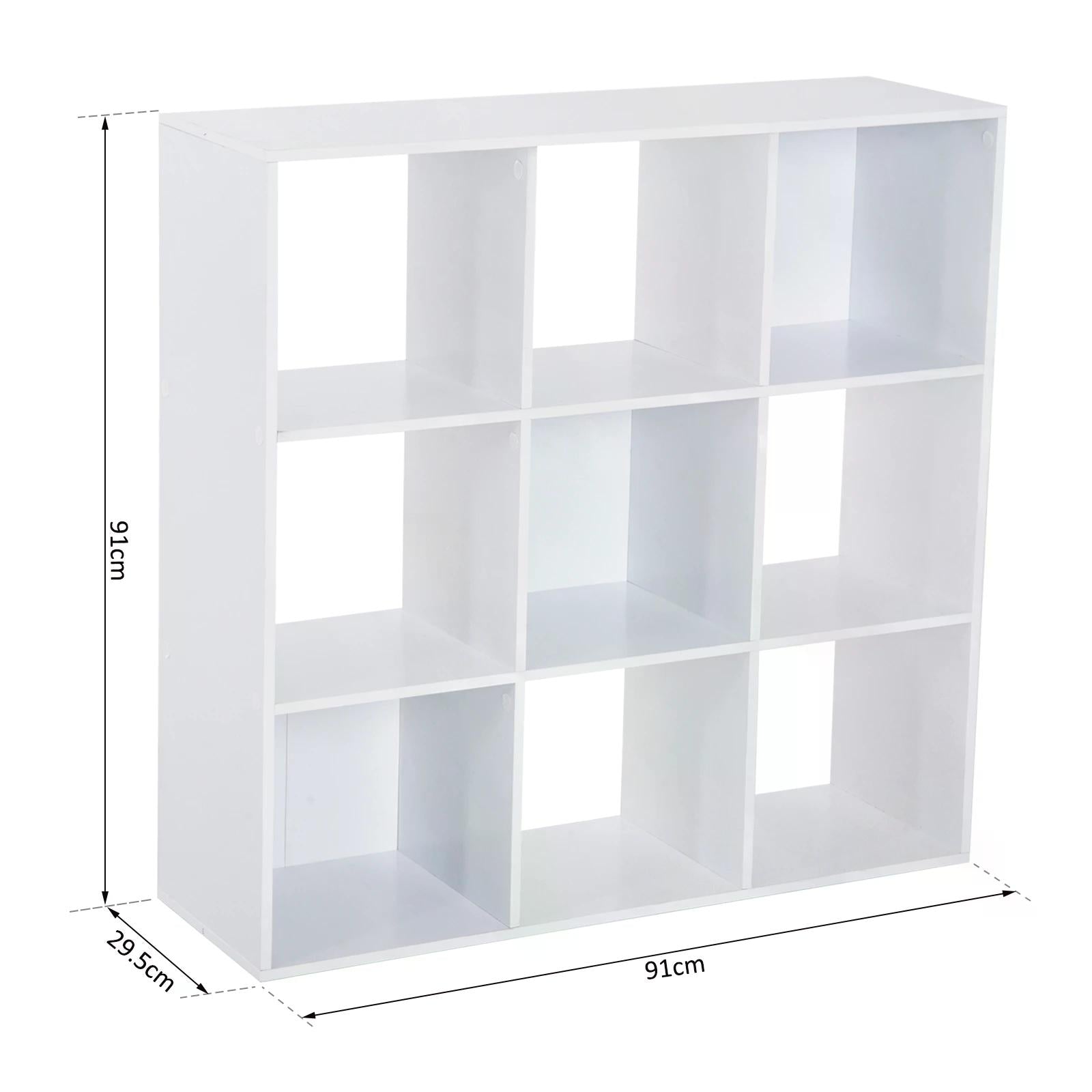 HOMCOM Wooden 9 Cube Storage Cabinet Unit 3 Tier Bookcase Shelves Organiser Rack Display  - White