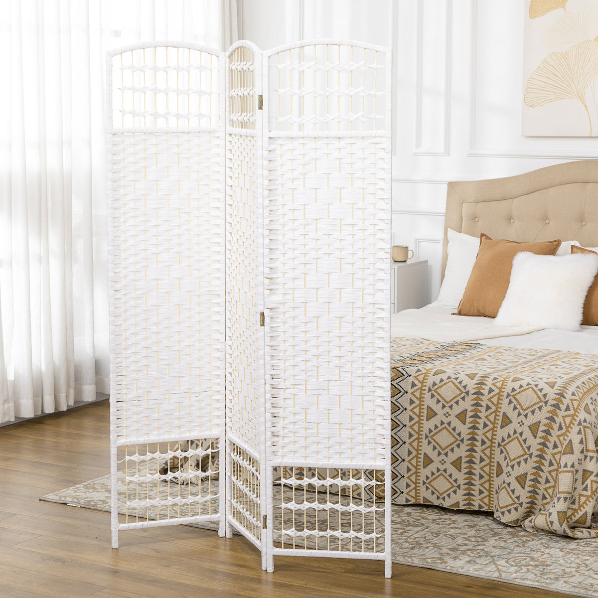 HOMCOM 3 Panel Folding Room Divider, Privacy Screen, Paravent Partition Separator for Living Room, Bedroom, White