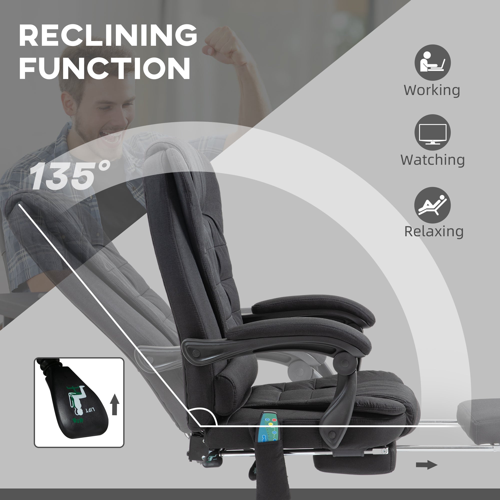 Vinsetto Six-Point Massage and Heated Office Chair - Black - North Peak Garden Furniture