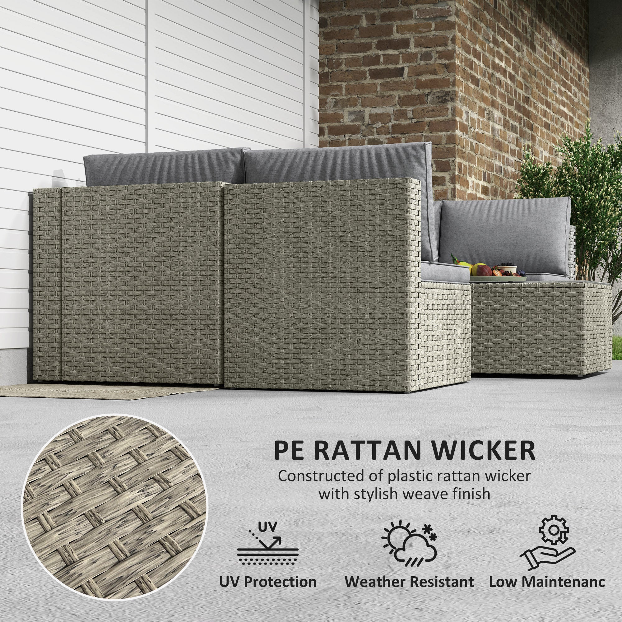 Outsunny 7 Pieces Rattan Garden Furniture Set, 6 Seater Garden Corner Sofa with Wide Seat, Cushions and Glass Top Table, Sectional Outdoor Furniture Conservatory Set for Patio, Light Brown - North Peak Garden Furniture