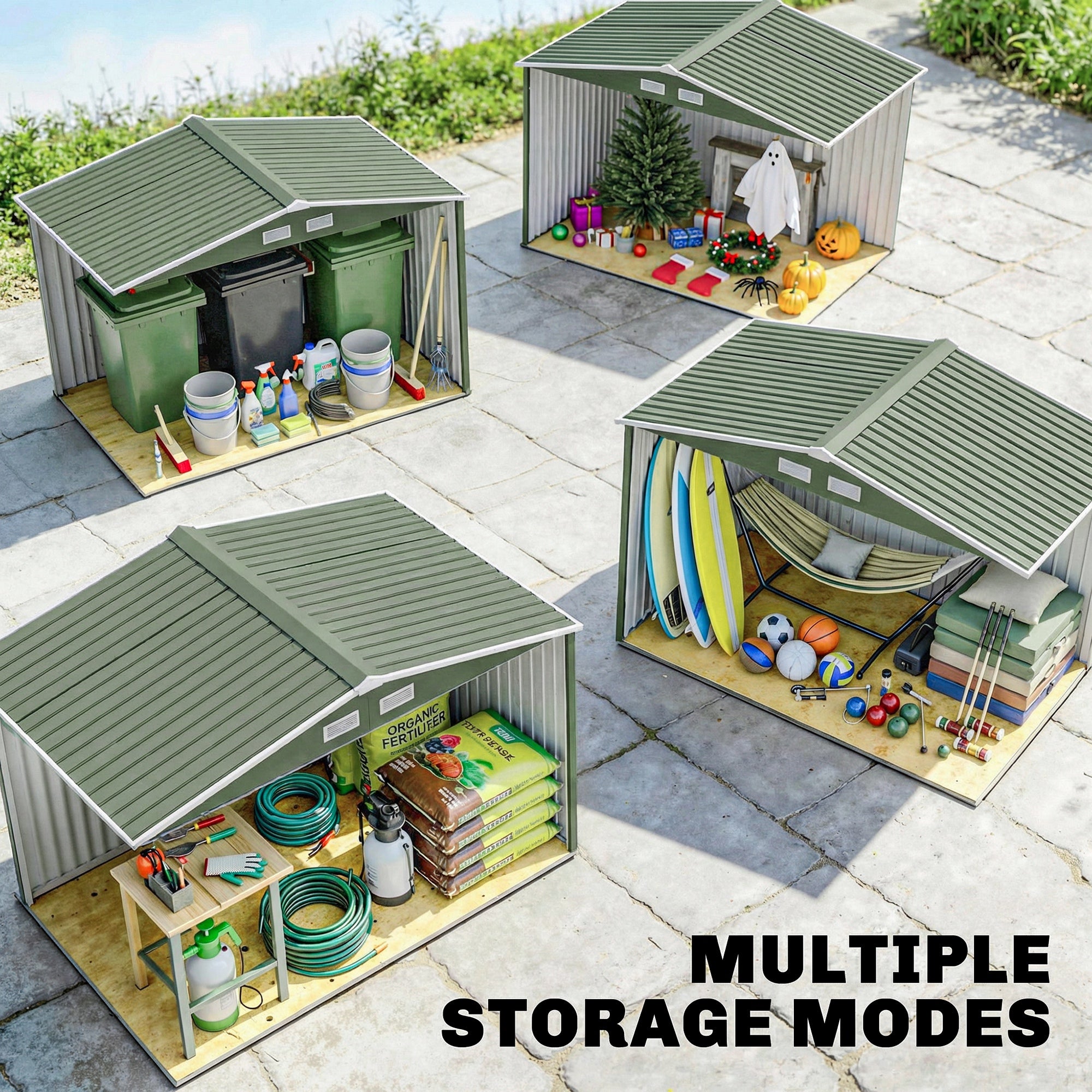 Outsunny 9 x 6ft Metal Garden Shed, Outdoor Storage Tool House with Ventilation Slots, Foundation Kit and Lockable Double Doors, Light Green