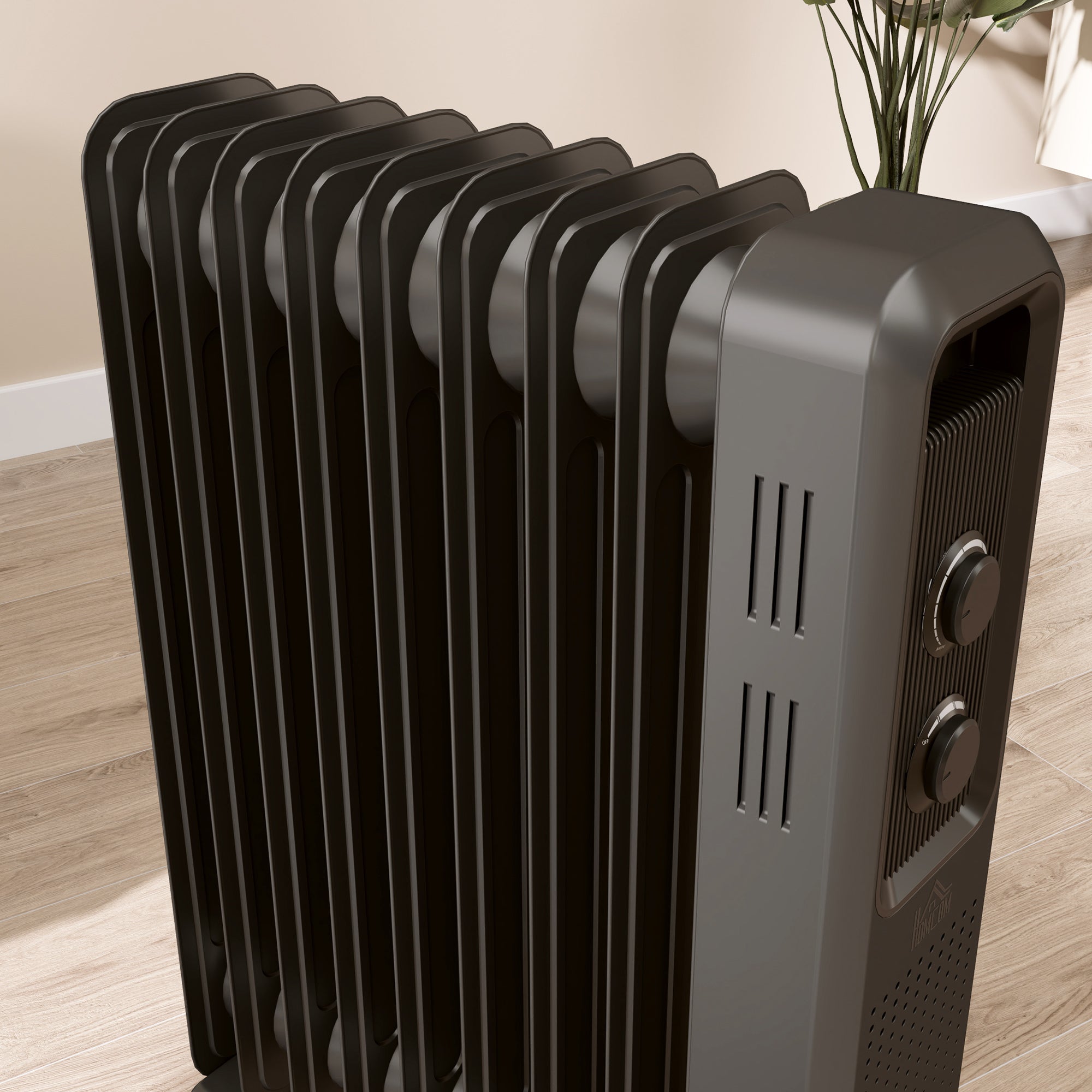 HOMCOM 2000W Oil Filled Radiator, 9 Fin, Portable Electric Heater with 3 Heat Settings, Safety Cut-Off and Wheels, Grey - North Peak Garden Furniture