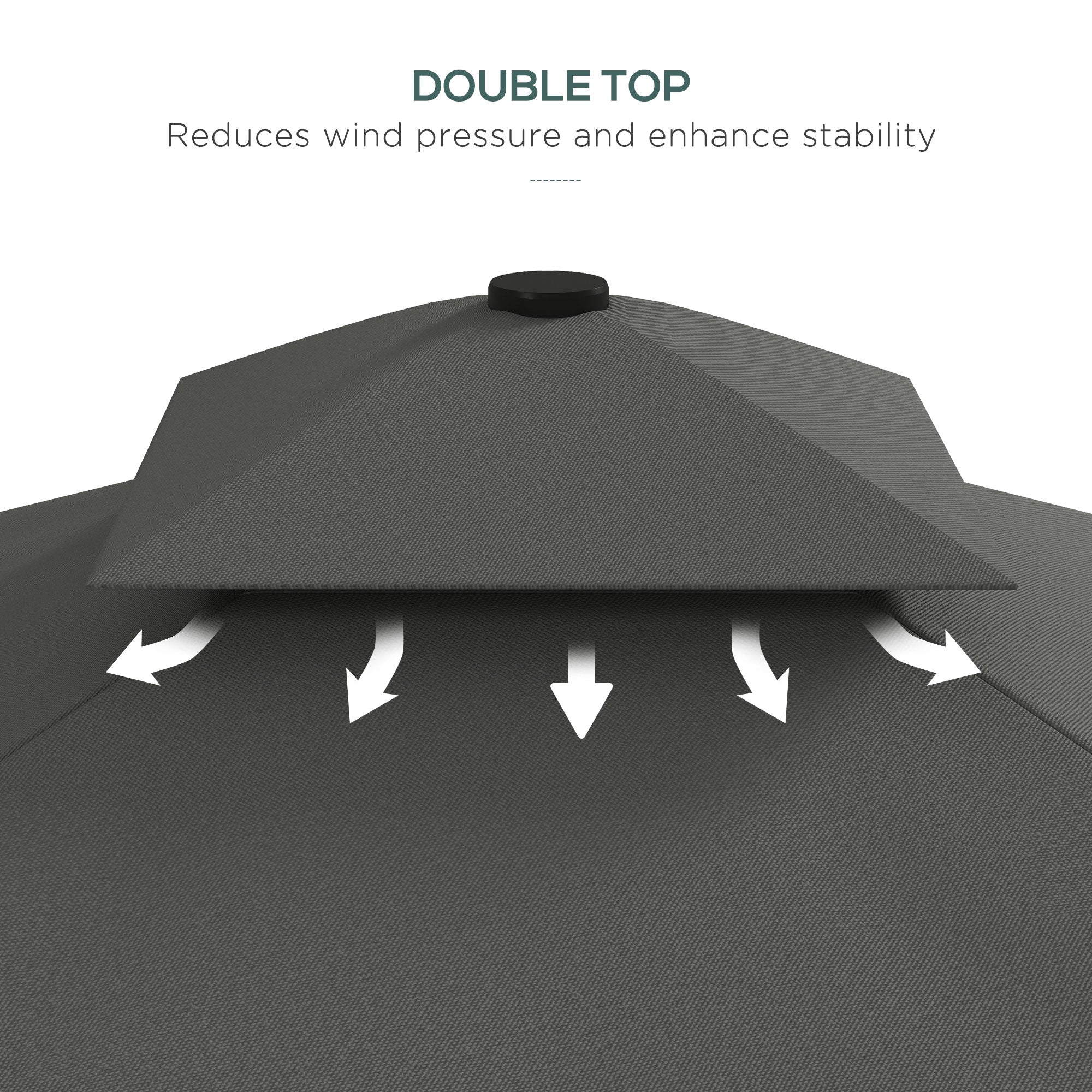 Outsunny 2.5m Square Double Top Garden Parasol Cantilever Umbrella with Ruffles, Dark Grey - North Peak Garden Furniture