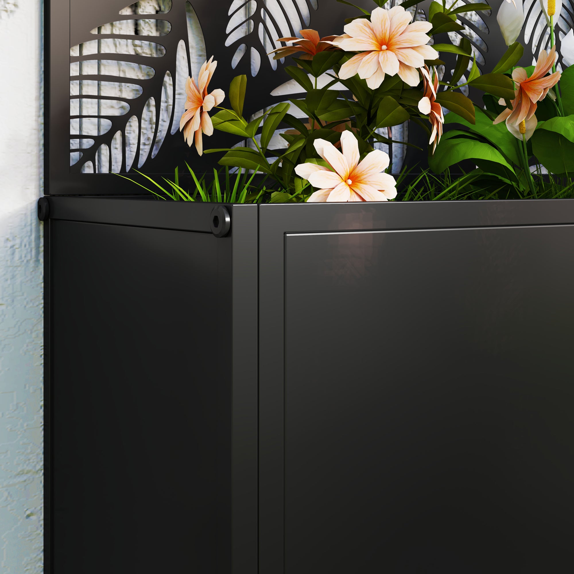 Outsunny Outdoor Metal Planter, with Back Trellis - Black - North Peak Garden Furniture