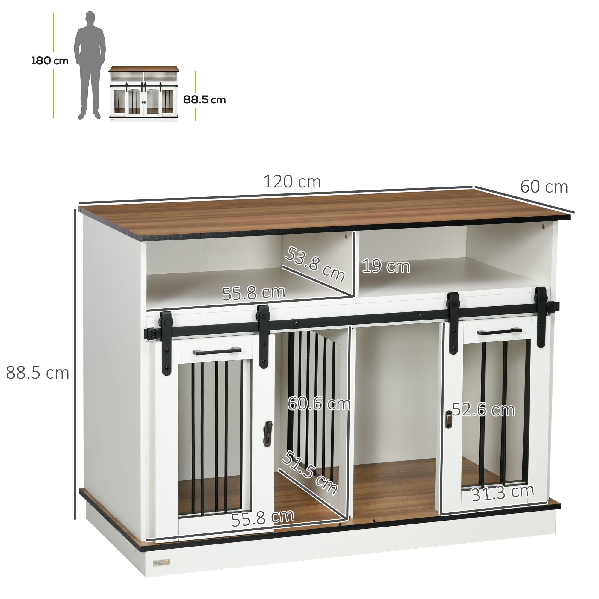 PawHut Dog Crate Furniture for Small and Large Dogs, with Movable Divider - White - North Peak Garden Furniture