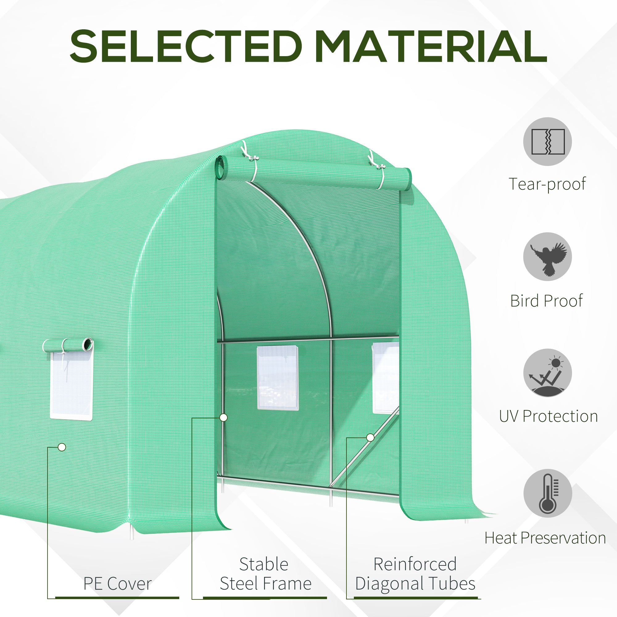 Outsunny 4.5m x 2m x 2m Walk-in Tunnel Greenhouse Garden Plant Growing House with Door and Ventilation Window, Green - North Peak Garden Furniture