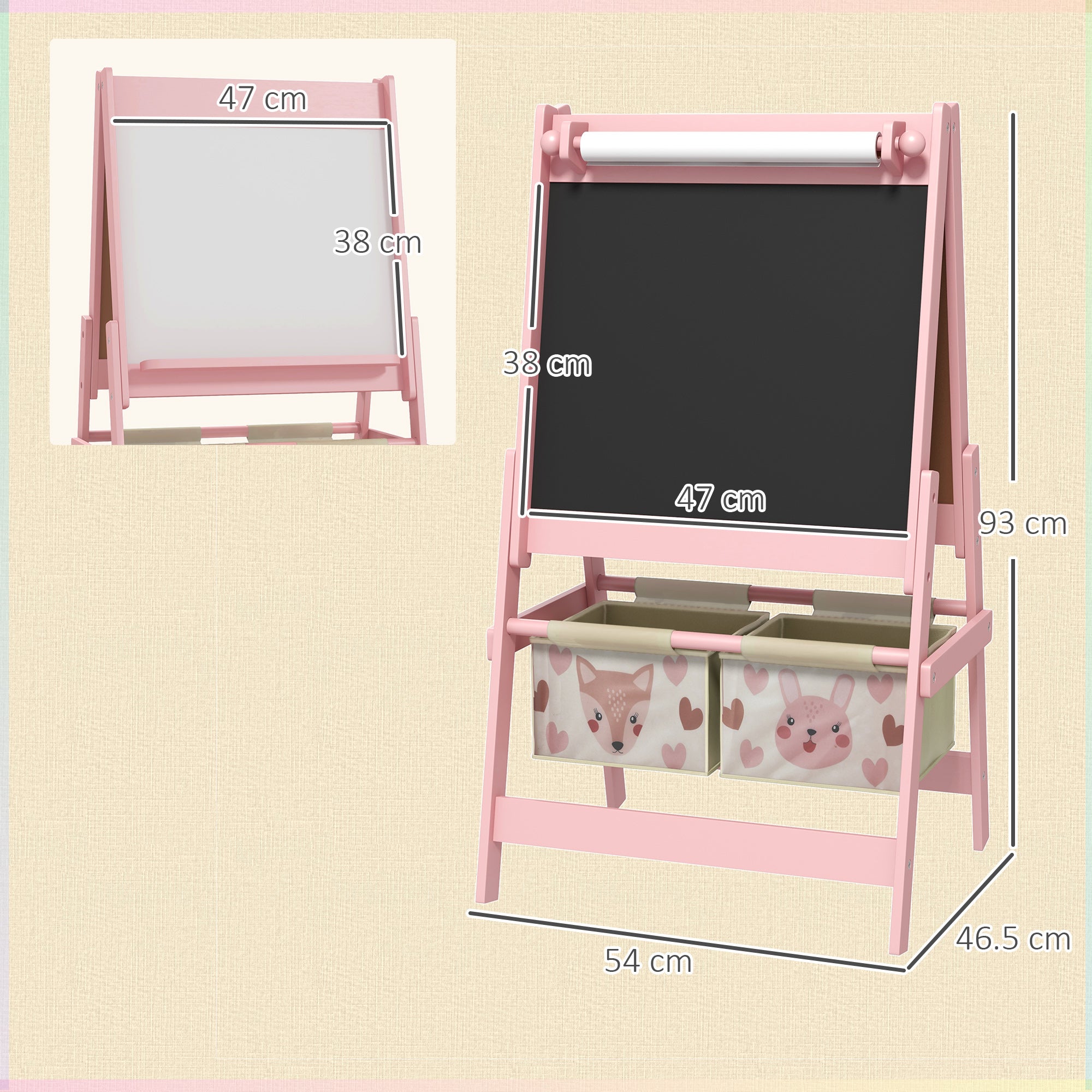 AIYAPLAY Three-In-One Kids Easel with Paper Roll, Art Easel, with Storage - Pink