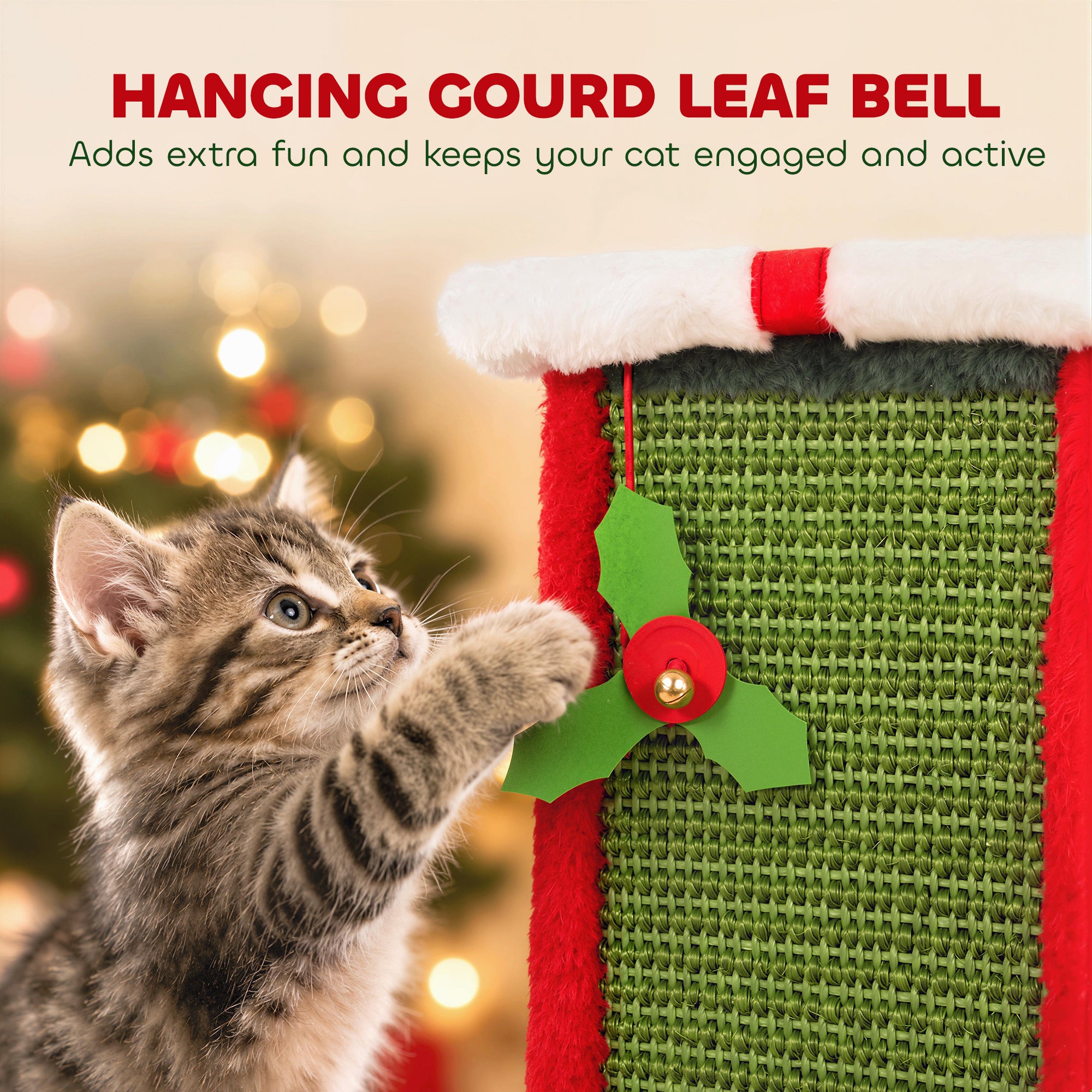 PawHut Cat Scratching Post for Indoor Cats, 81cm Tall Cat Scratcher with Sisal Rope, Hanging Bell Toy, Stable Base, Green & Red