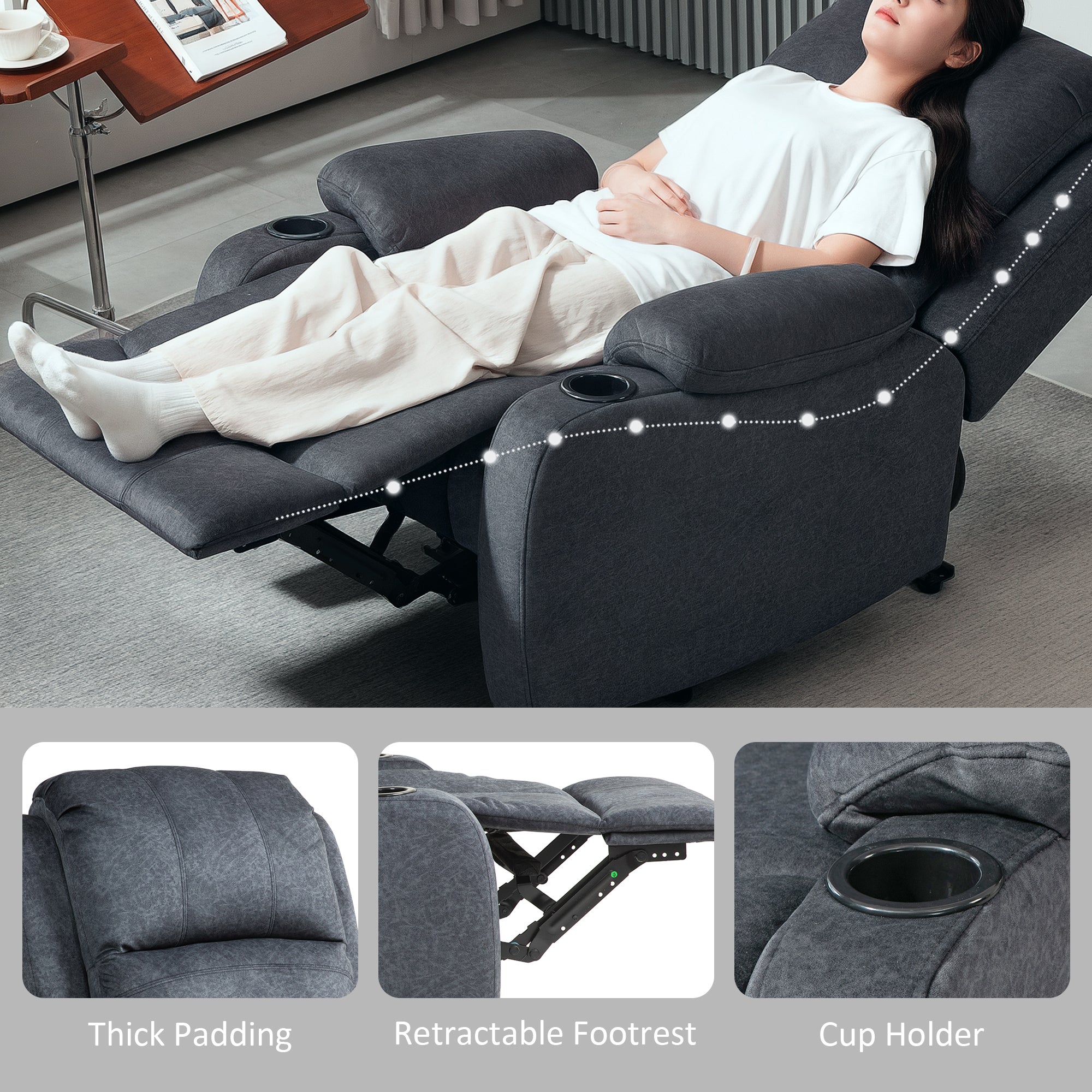 HOMCOM Microfibre Manual Reclining Armchair, with Footrest - Black - North Peak Garden Furniture