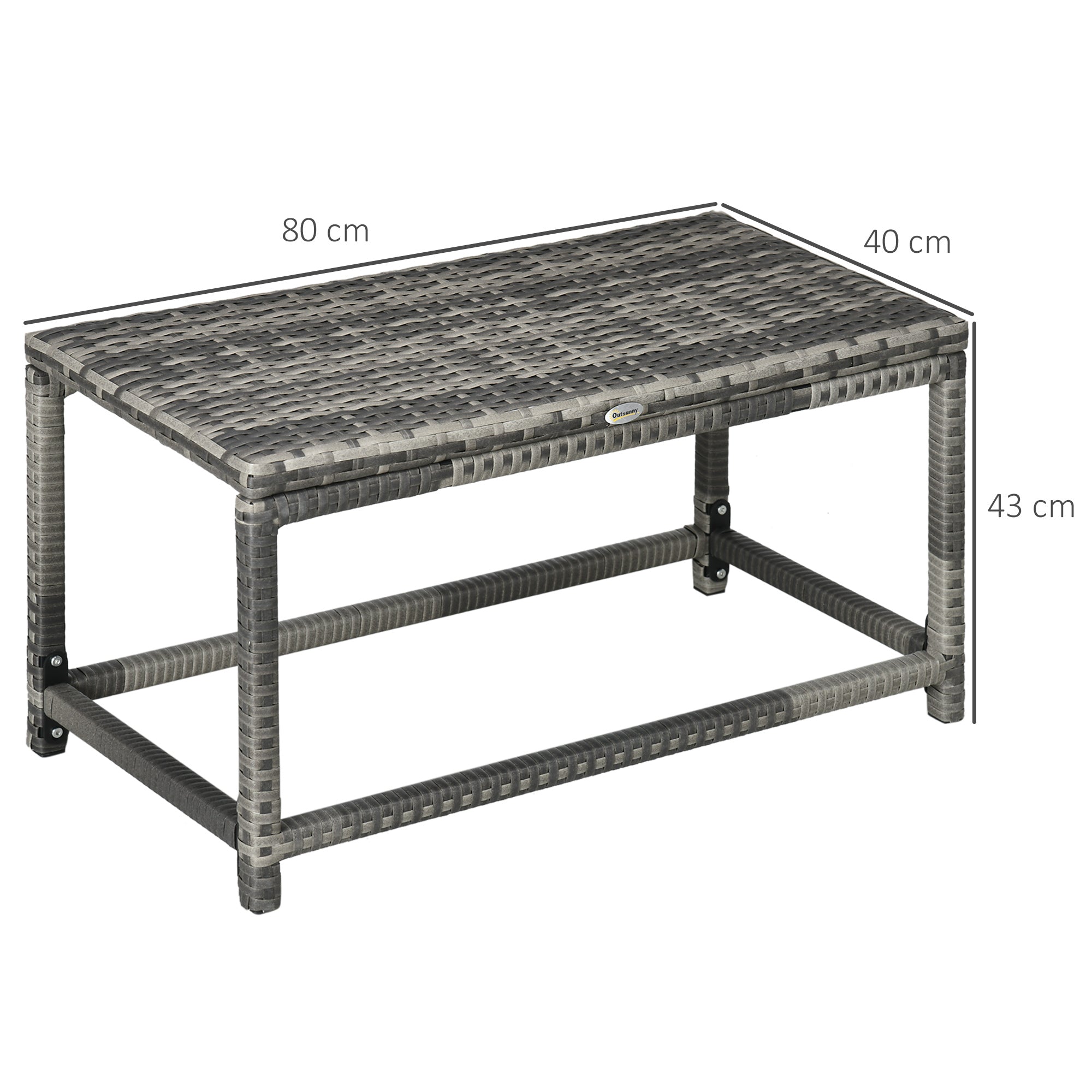 Outsunny Outdoor Coffee Table, Garden PE Rattan Side Table with Plastic Board Under the Full Woven Table Top and Rectangular Frame for Patio, Balcony, Mixed Grey - North Peak Garden Furniture