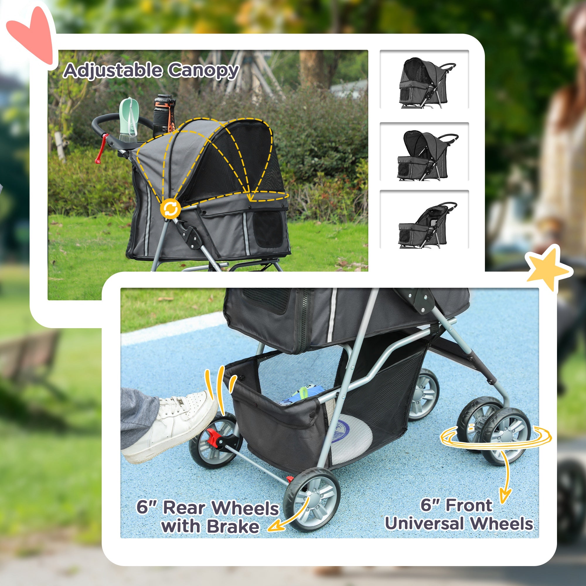 PawHut Foldable Pet Stroller for Small and Miniature Dog, Dark Grey - North Peak Garden Furniture