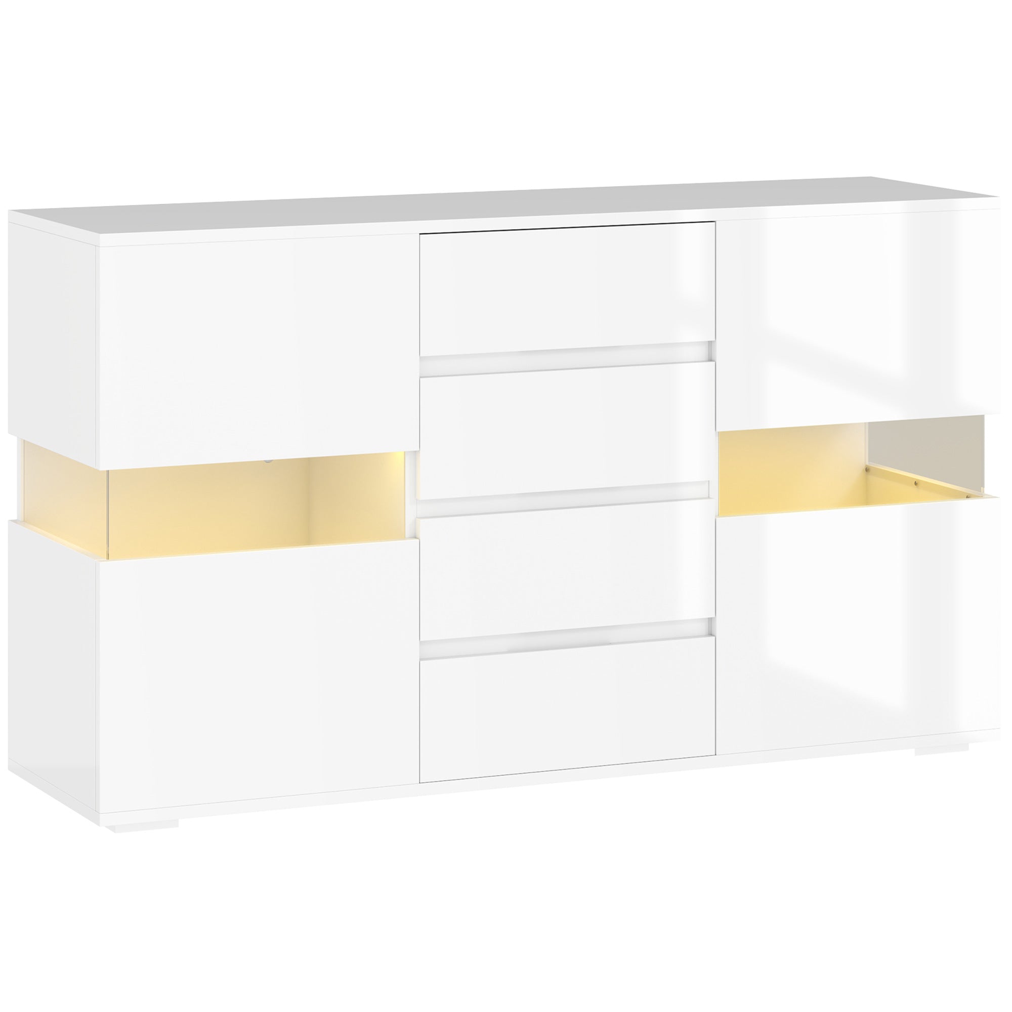 HOMCOM LED Light Sideboard - High Gloss White - North Peak Garden Furniture