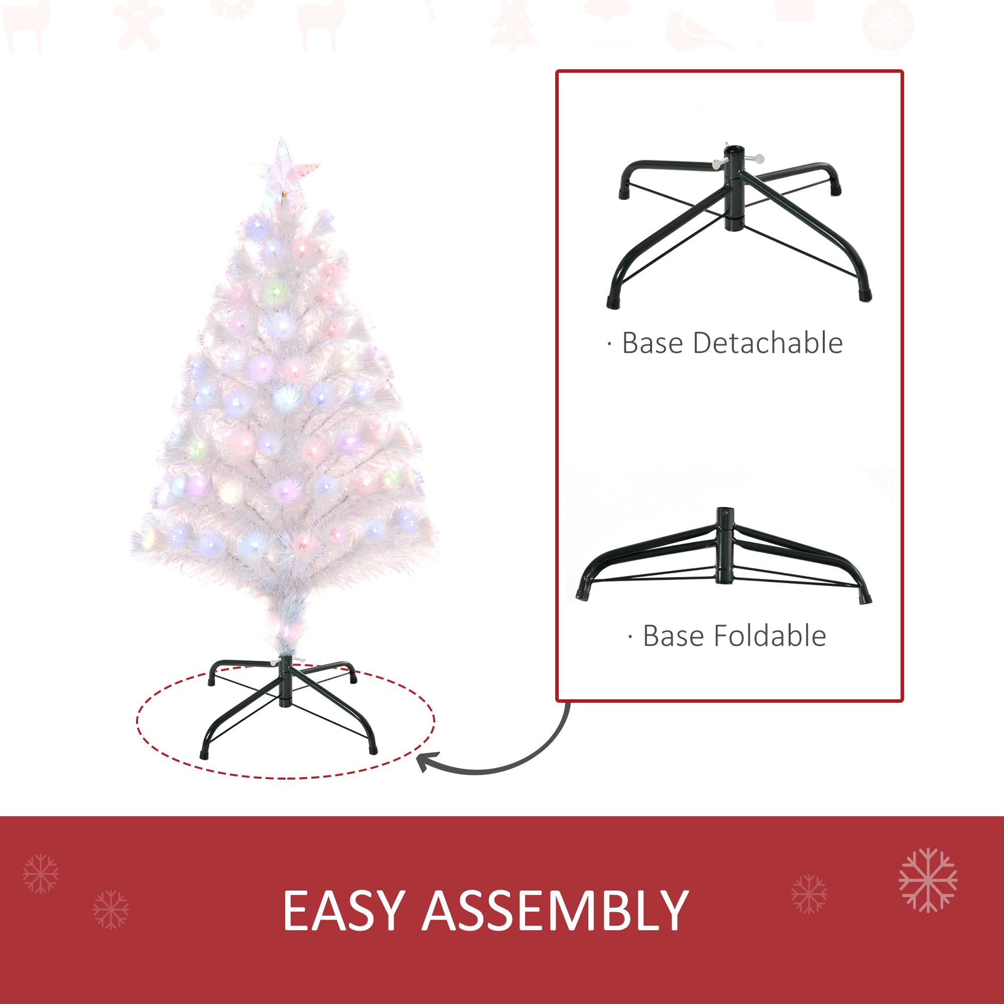 HOMCOM 3FT Pre-Lit Artificial Christmas Tree w/ Fibre Optic LED Lights Holiday Home Xmas Decoration-White - North Peak Garden Furniture