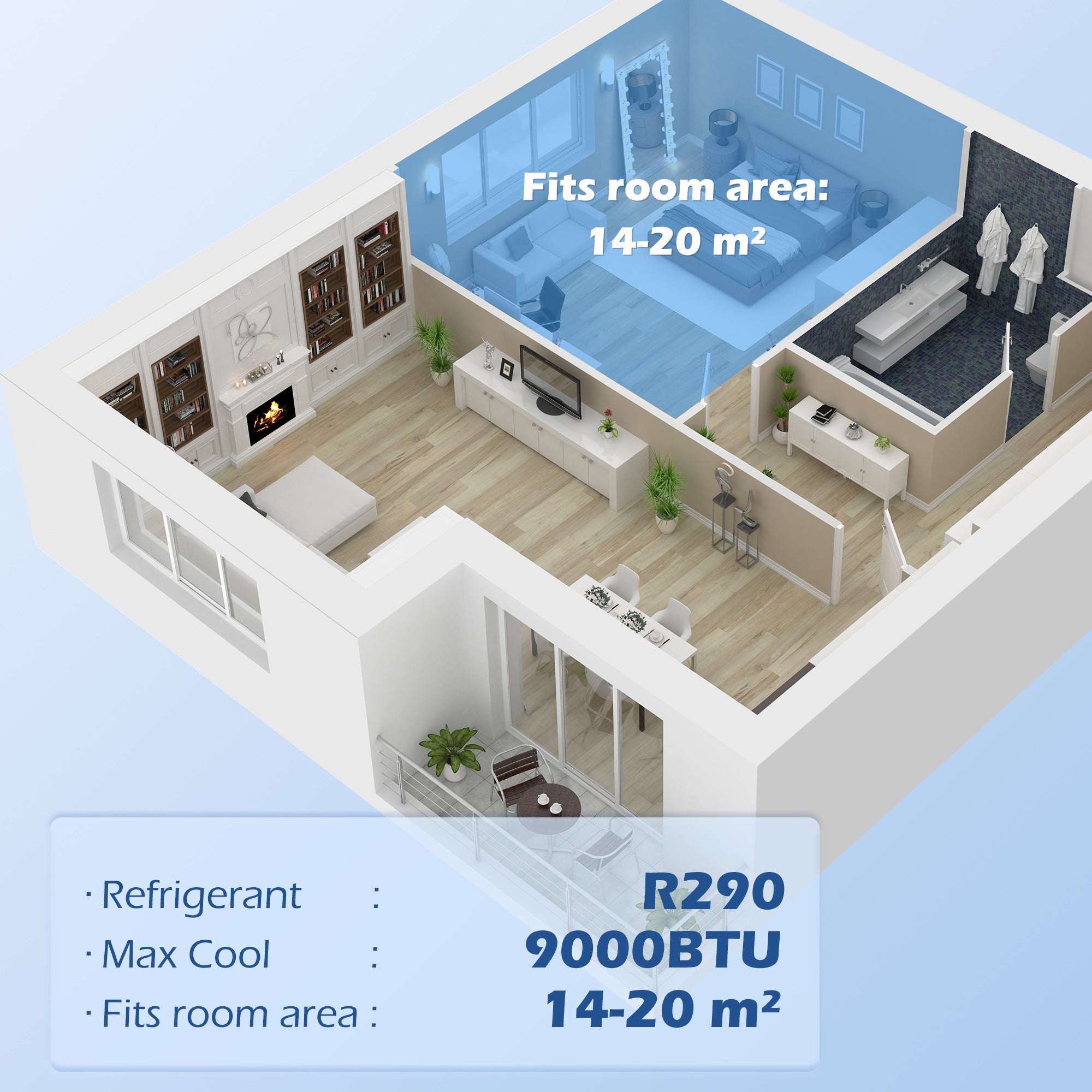 HOMCOM 9000 BTU Portable Air Conditioner, Smart Home WiFi Compatible, 4 in 1 Air Conditioning Unit, Dehumidifier, Fan with Remote, 24H Timer, Window Venting Kit, 20m², R290, A Energy Efficiency