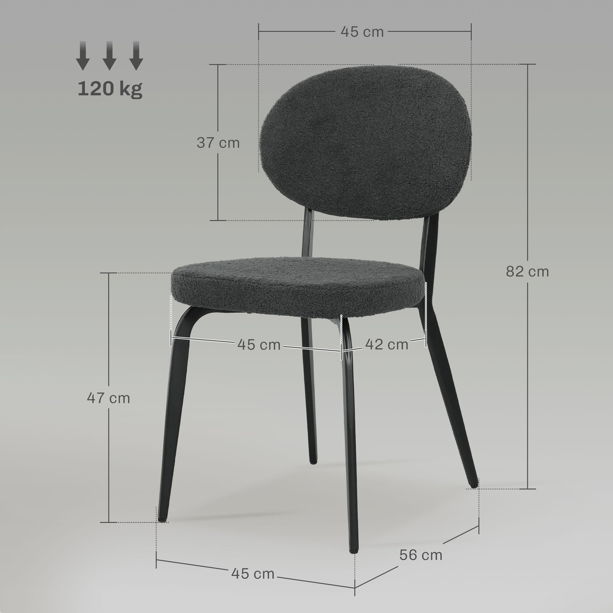 HOMCOM Boucle Dining Chairs Set of 4, Modern Upholstered Sherpa Kitchen Chairs with Backrest, Metal Legs and Padded Seat for Dining Room, Bedroom, Living Room, Black - North Peak Garden Furniture