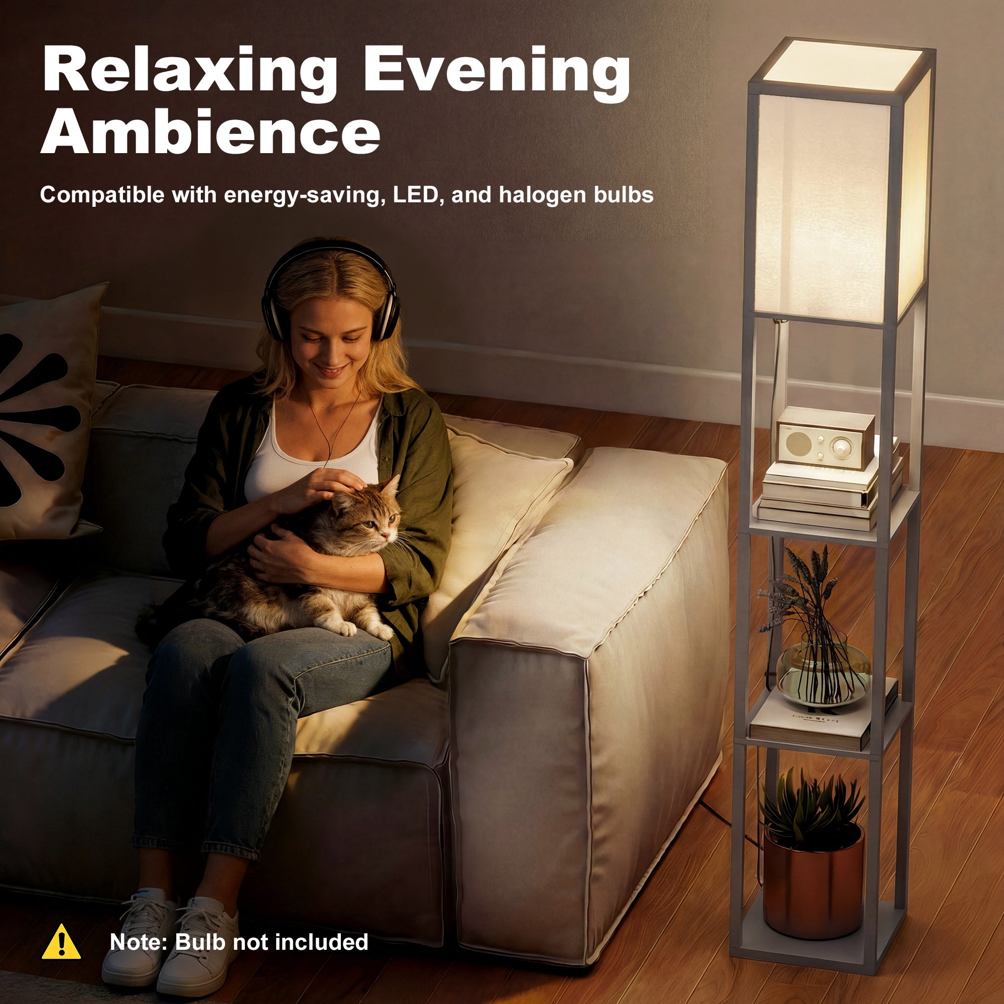 HOMCOM 3-Tier Floor Lamp, Floor Light with Storage Shelf, Reading Standing Lamp for Living Room, Bedroom, Kitchen, Dining Room, Office, Dorm, 160cm, Grey