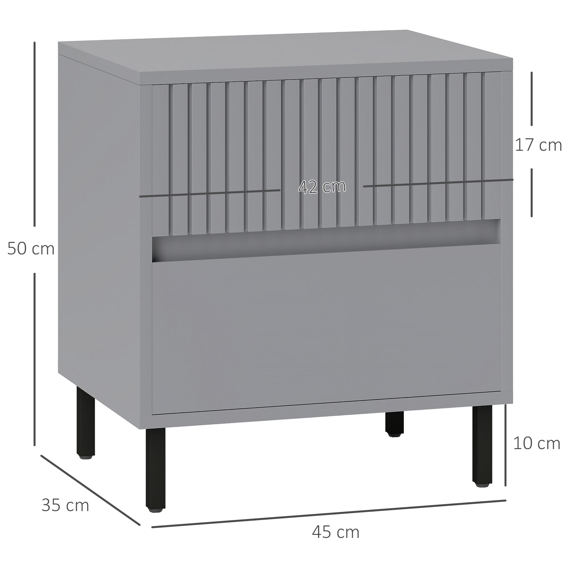 HOMCOM Simple Line Indented Two-Drawer Bedside Table - Grey - North Peak Garden Furniture
