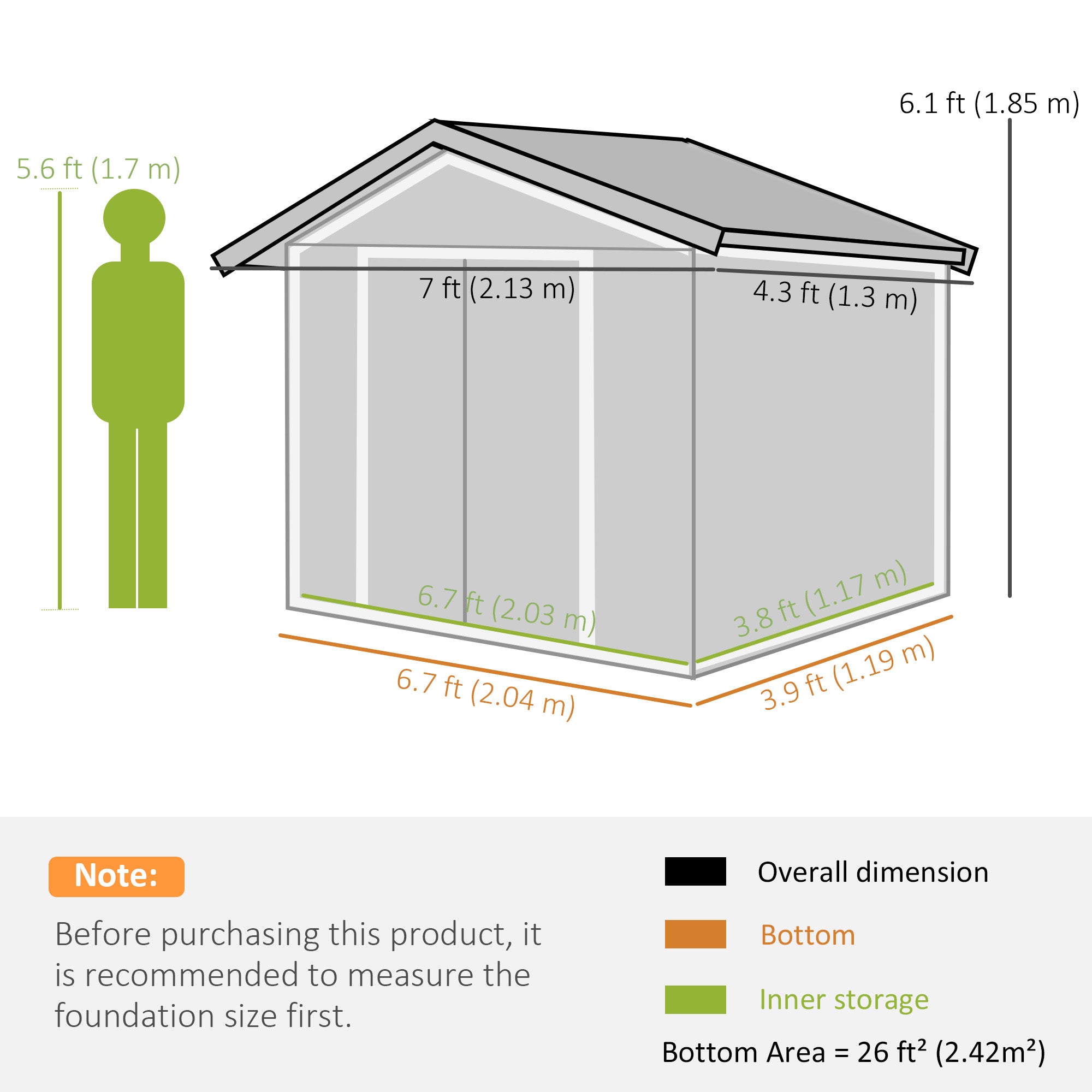 Outsunny 7 x 4ft Metal Garden Shed, Outdoor Storage Tool House with Ventilation Slots, Foundation Kit and Lockable Double Doors, Dark Grey - North Peak Garden Furniture