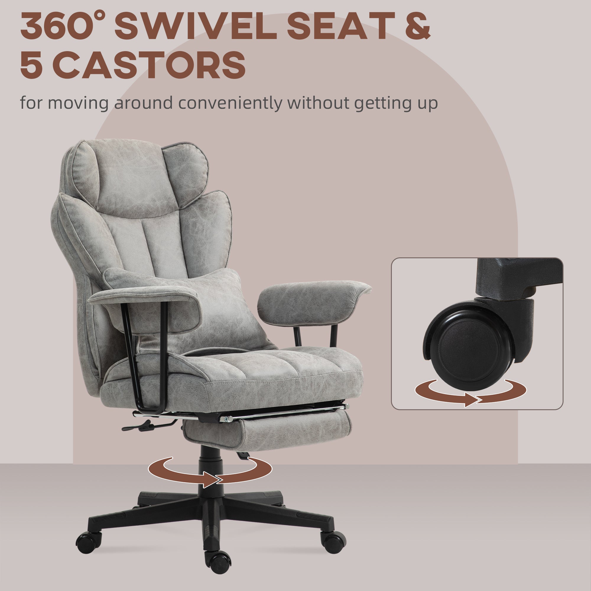 HOMCOM Executive Office Chair, Ergonomic Desk Chair with Foot Rest, Lumbar Support, Reclining Function and Wide Seat, Grey