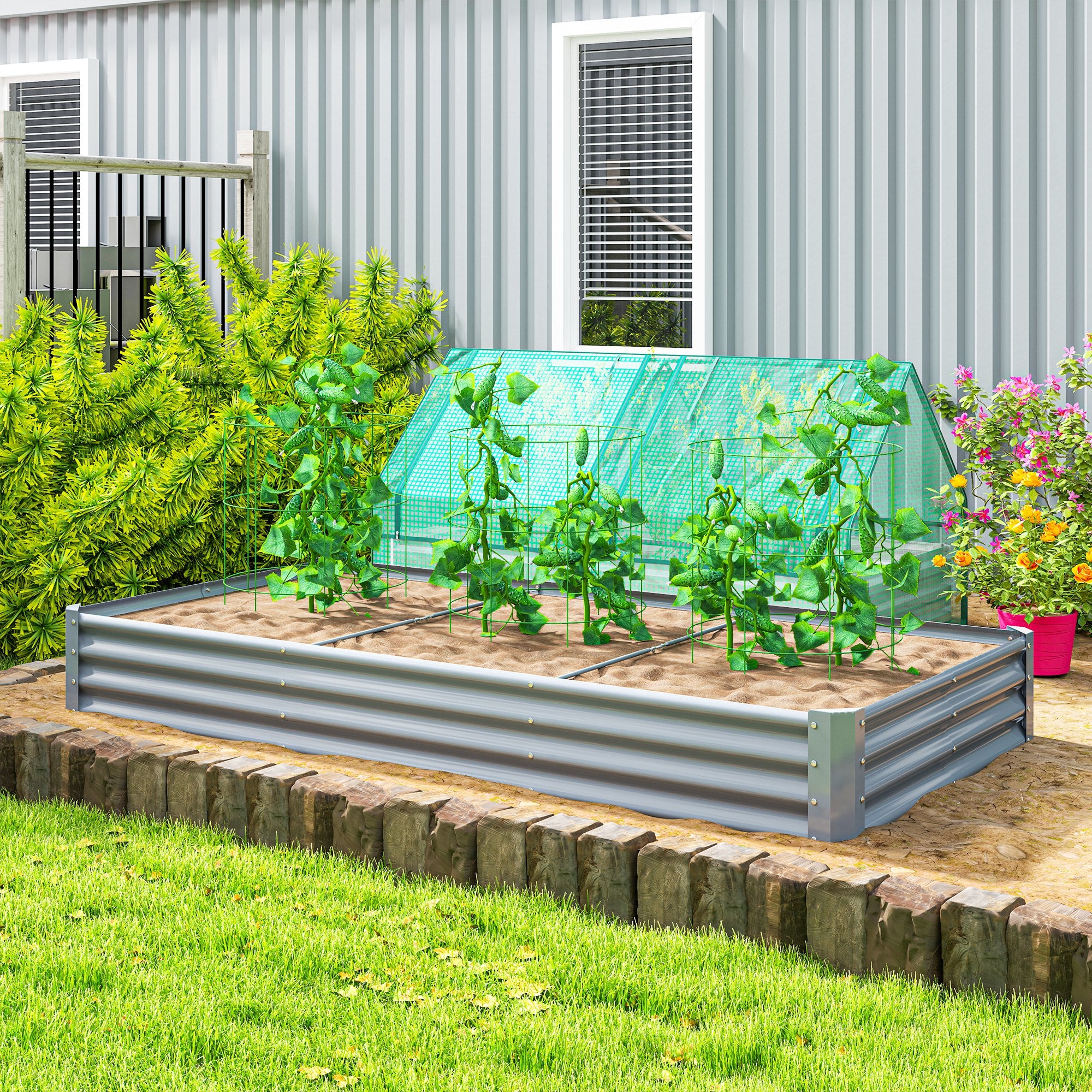 Outsunny 240 x 120cm Galvanised Steel Open Planter - Silver