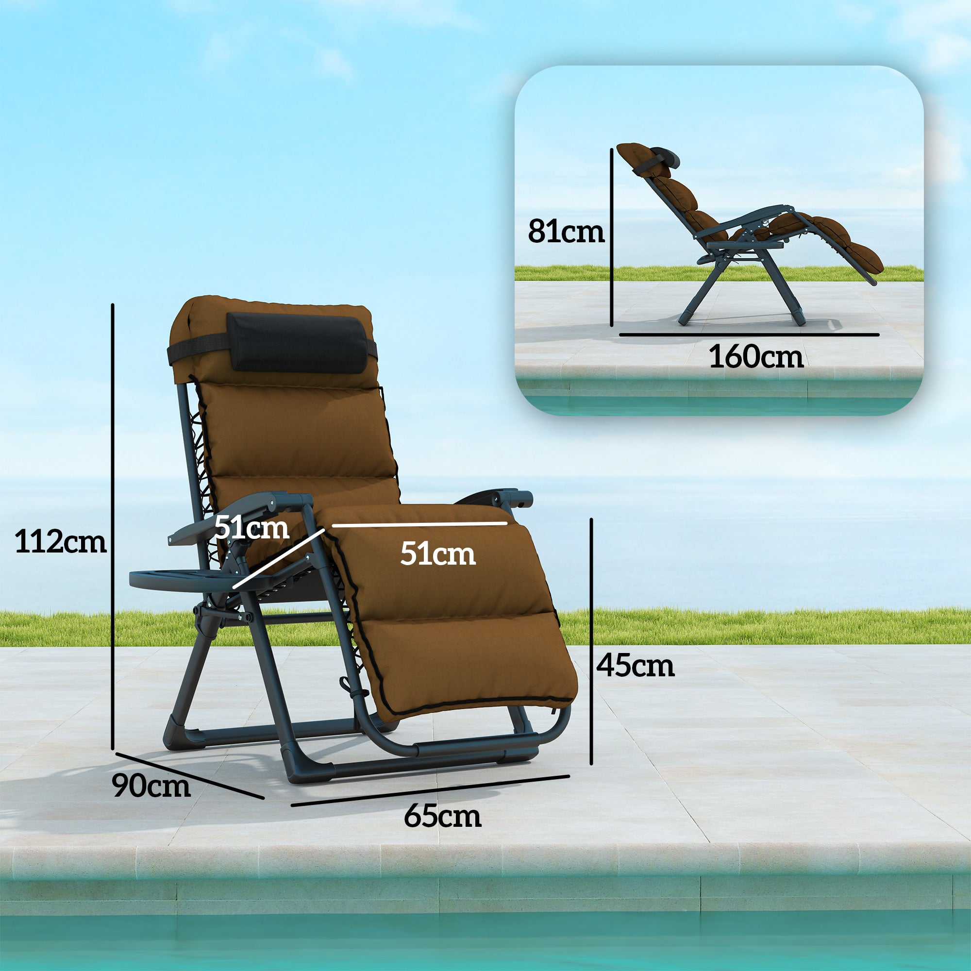 Outsunny Set of Two Reclining Sun Loungers, with Cushion - Brown - North Peak Garden Furniture