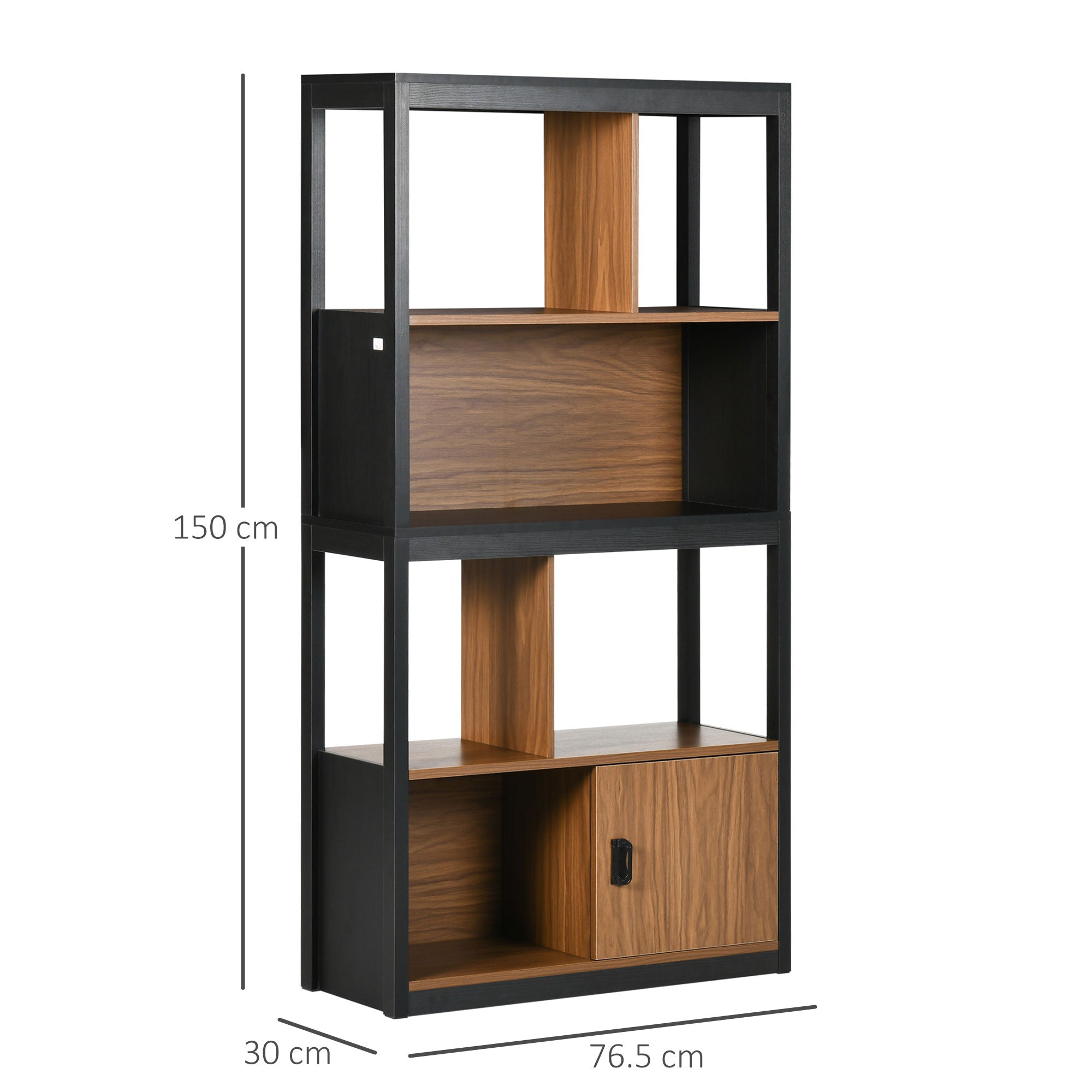 HOMCOM Modern 4-Tier Bookshelf, Freestanding Bookcase with Storage Shelving and Closed Cabinet, for Living Room Home Office Study, Walnut Brown - North Peak Garden Furniture