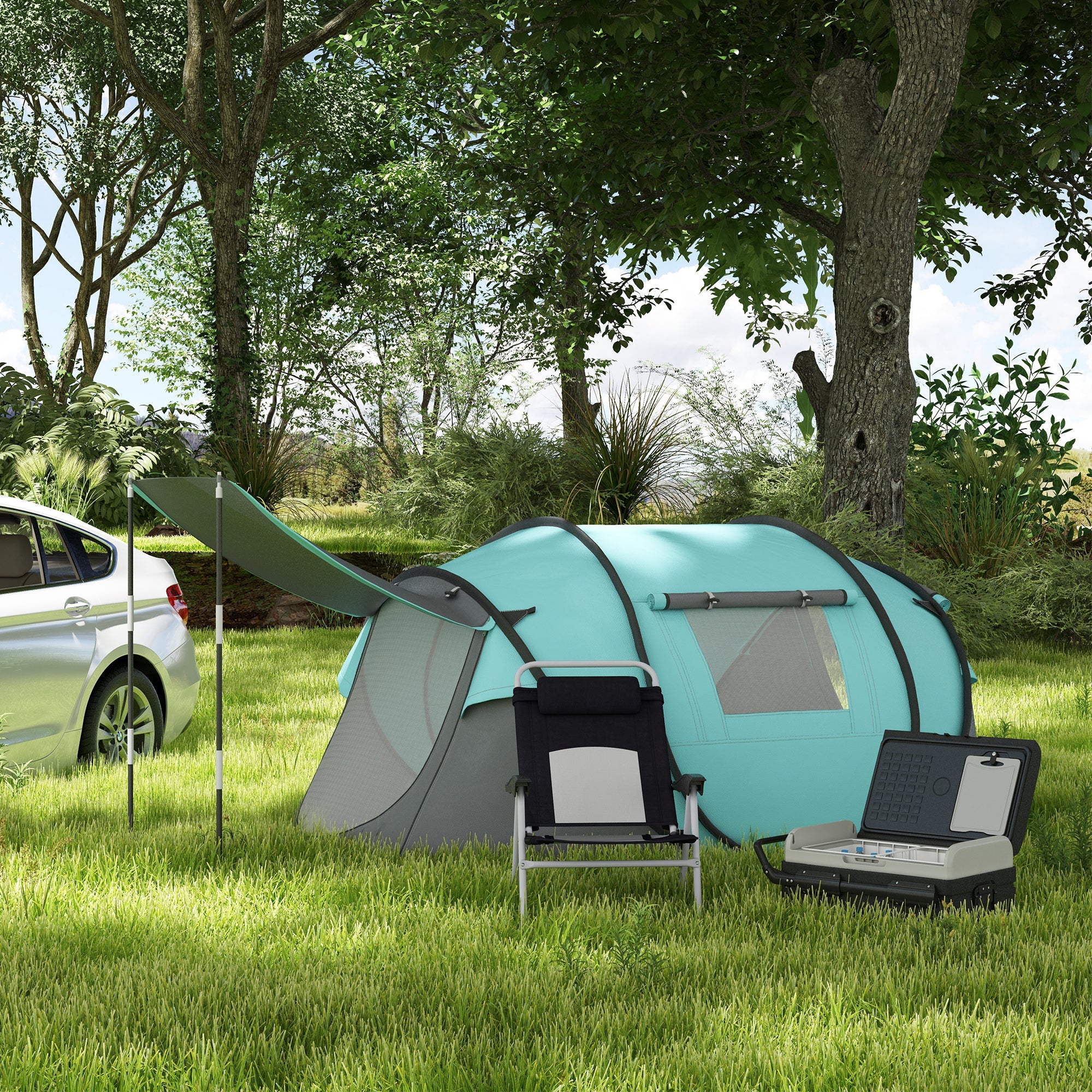 Outsunny 40L Car Refrigerator, Portable Compressor Cooler Box, Fridge Freezer w/ Inner LED Light, Foldable Handles, Cup Holders, 12/24V DC and 110-240V AC for Campervan RV Boat Travel Down to -20℃ - North Peak Garden Furniture