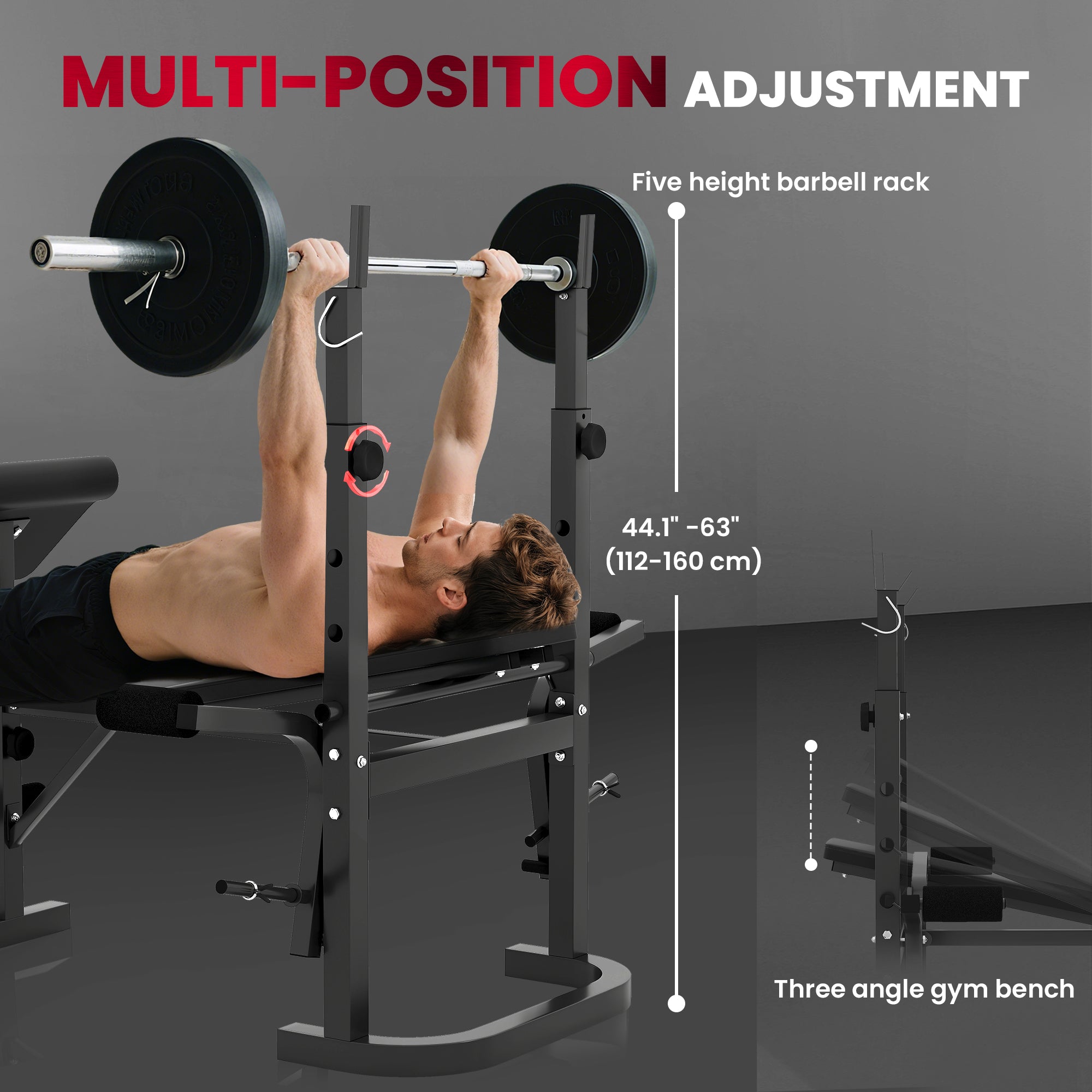 SPORTNOW Adjustable Weight Bench with Bench Press Rack, Preacher Curl Bench, Leg Extension and Lat Pull Down Machine, Incline or Flat Workout Bench for Home Gym Strength Training Weight Lifting