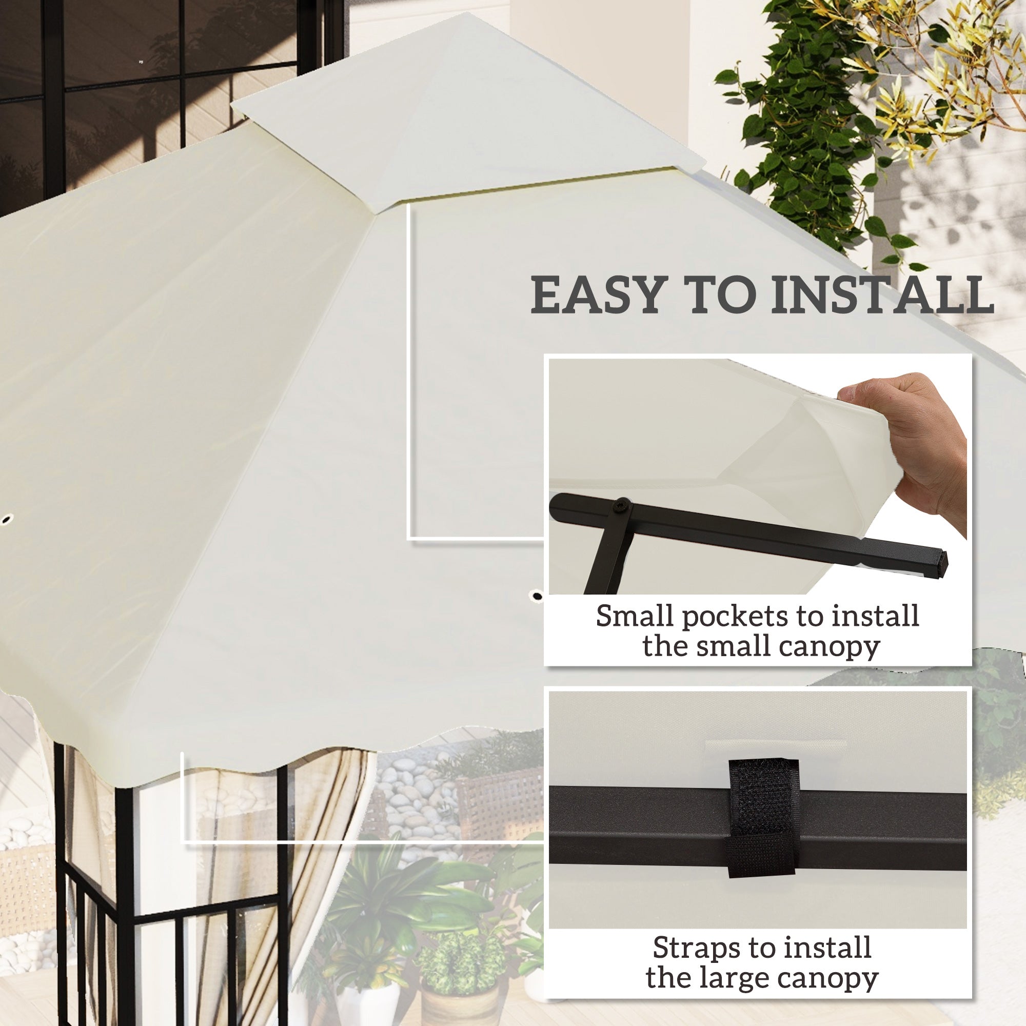 Outsunny 3 x 3 m Gazebo Canopy Replacement Covers, 2 - Tier Gazebo Roof Replacement TOP COVER ONLY, Cream White