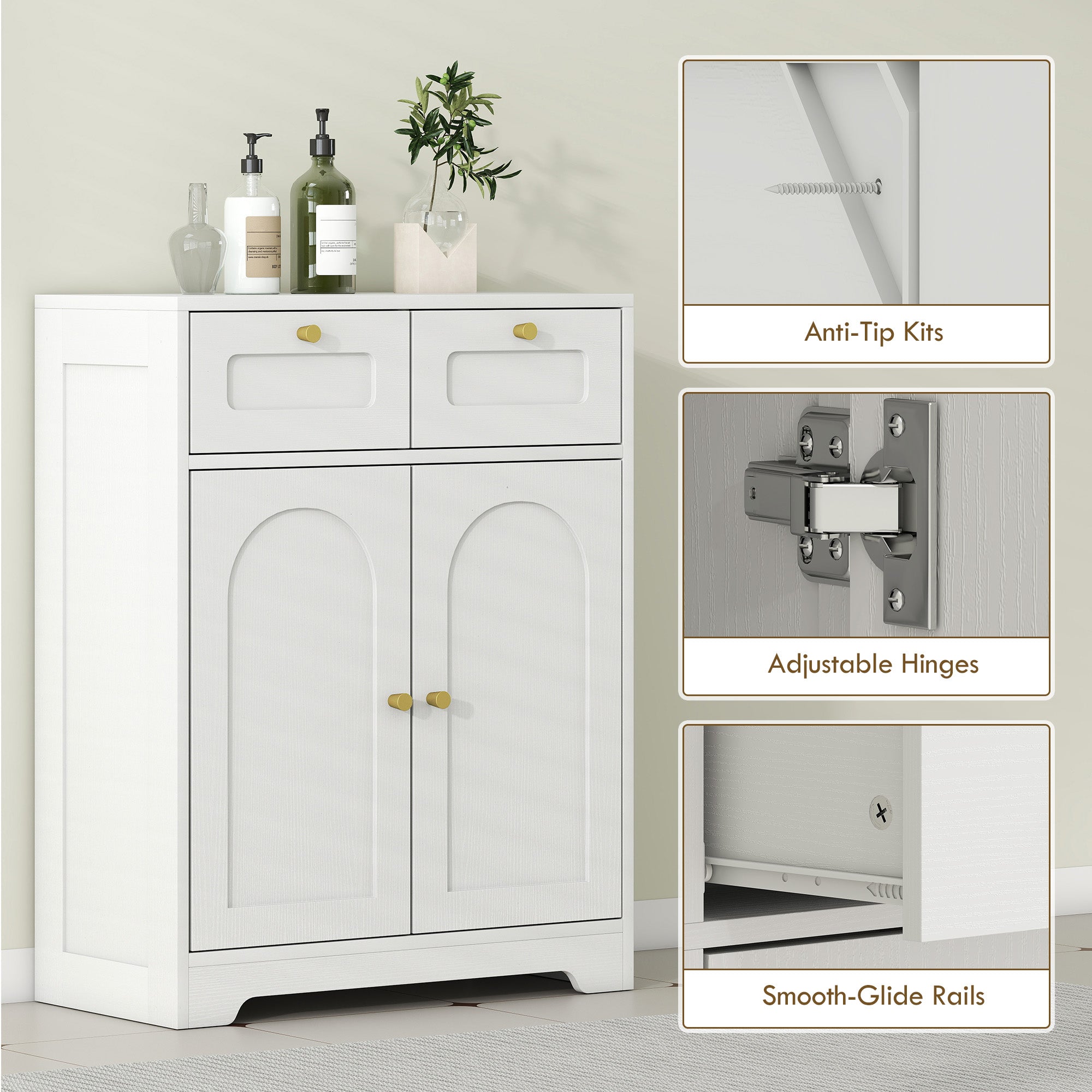 HOMCOM Bathroom Floor Cabinet with 2 Drawers - White