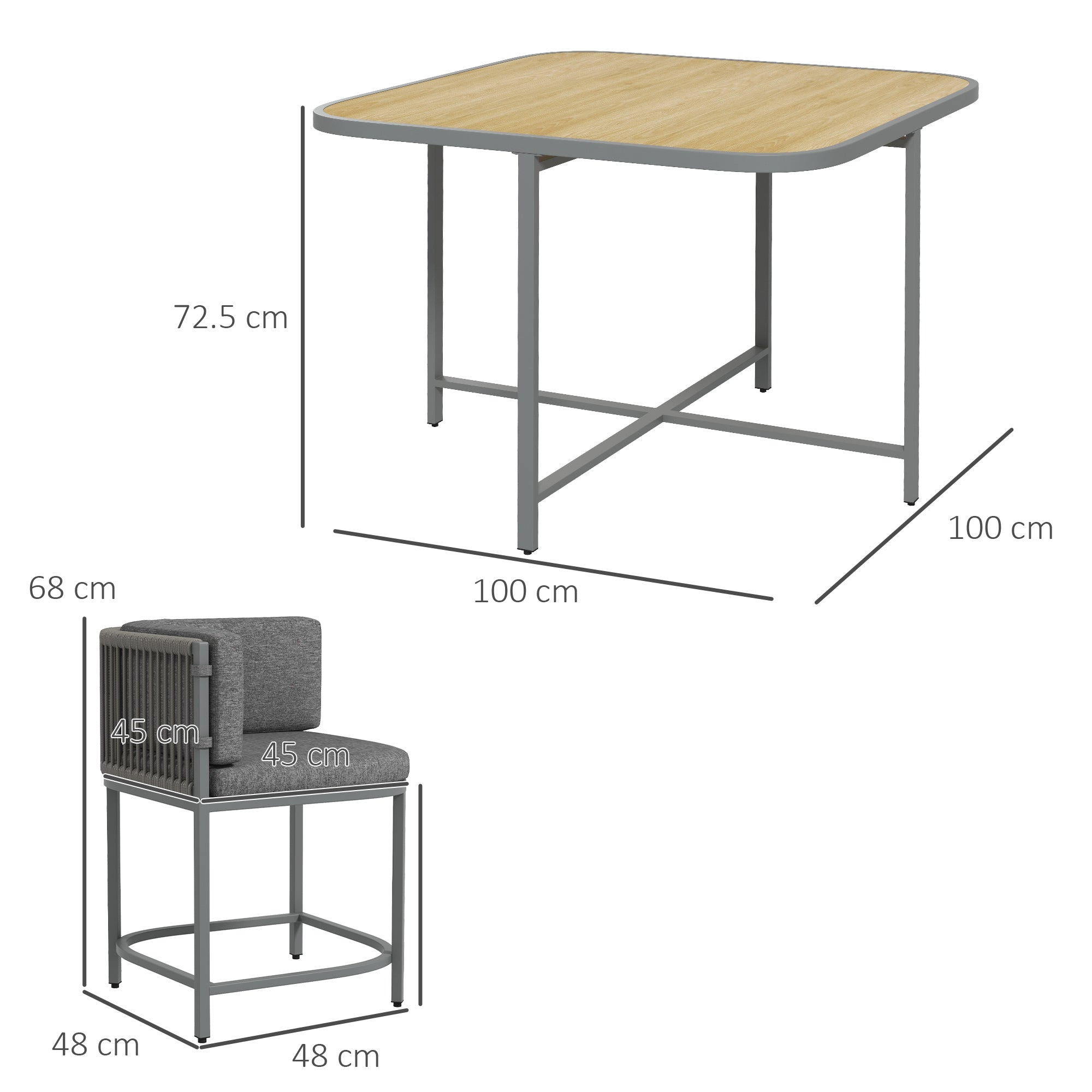 Outsunny 4 Seater Rattan Cube Garden Furniture Set with Cushions, Square Garden Dining Set with Stone Composite Board Top Table, Outdoor Dining Table and Chairs, Grey