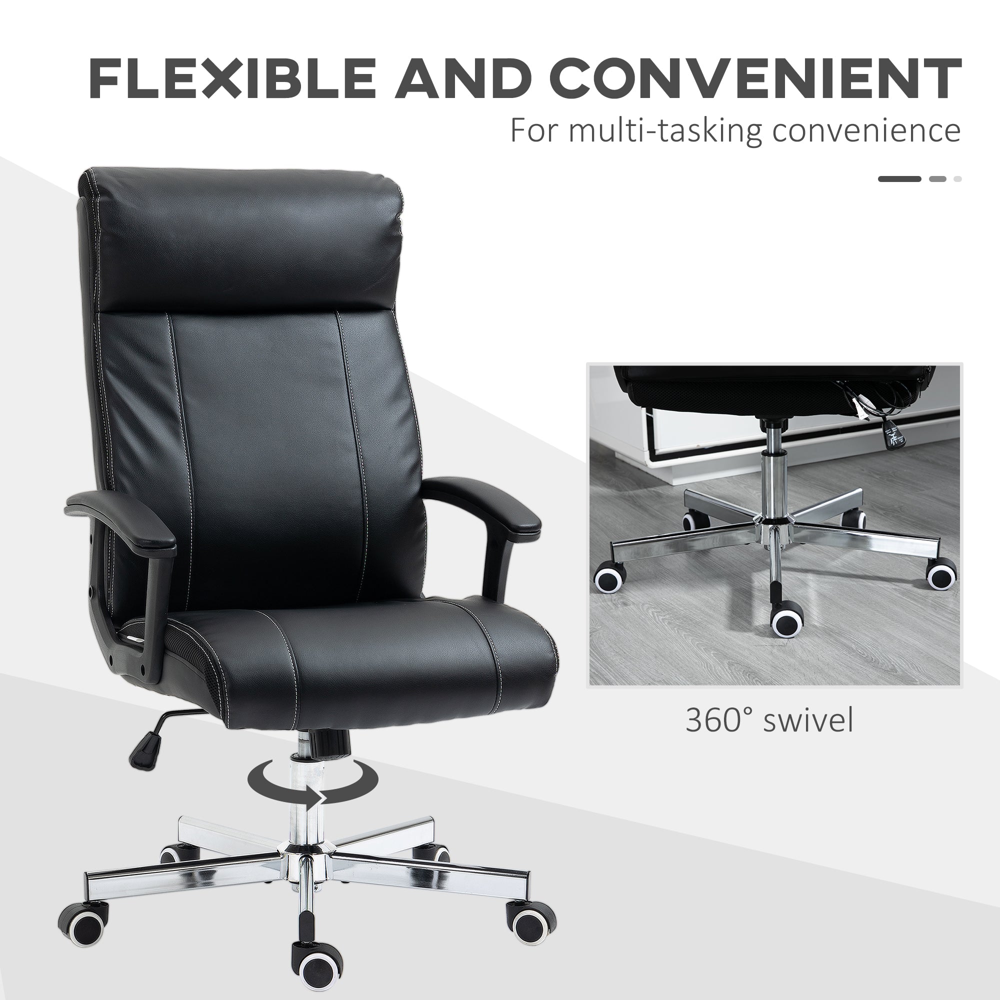 Vinsetto High-Back Vibration Massage Office Chair, Computer Chair with Tilt Function, Remote Control and Adjustable Height, Black - North Peak Garden Furniture