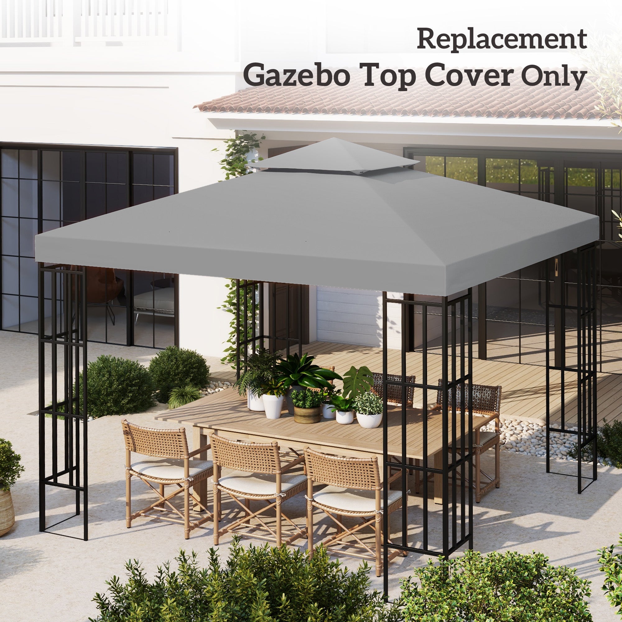 Outsunny 3(m) Gazebo Top Cover Double Tier Canopy Replacement Pavilion Roof Light Grey - North Peak Garden Furniture