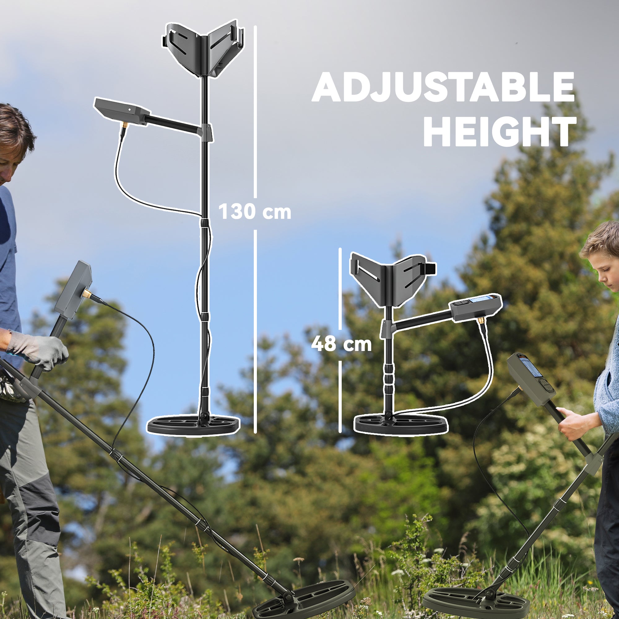 Outsunny Metal Detector for Adults and Beginners, Gold Detector with Higher Accuracy IP68 Waterproof Coil, 5 Professional Modes with Pinpoint & Memory Mode, Bigger Backlit LCD Display with DSP Chip - North Peak Garden Furniture