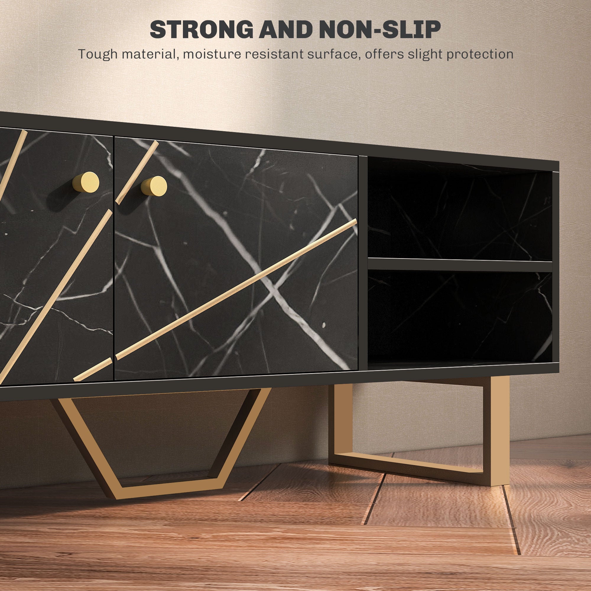 HOMCOM TV Stand Cabinet for TVs up to 50 Inches, TV Unit with Storage Shelves and Cupboard for Living Room, Black Marble Tone - North Peak Garden Furniture