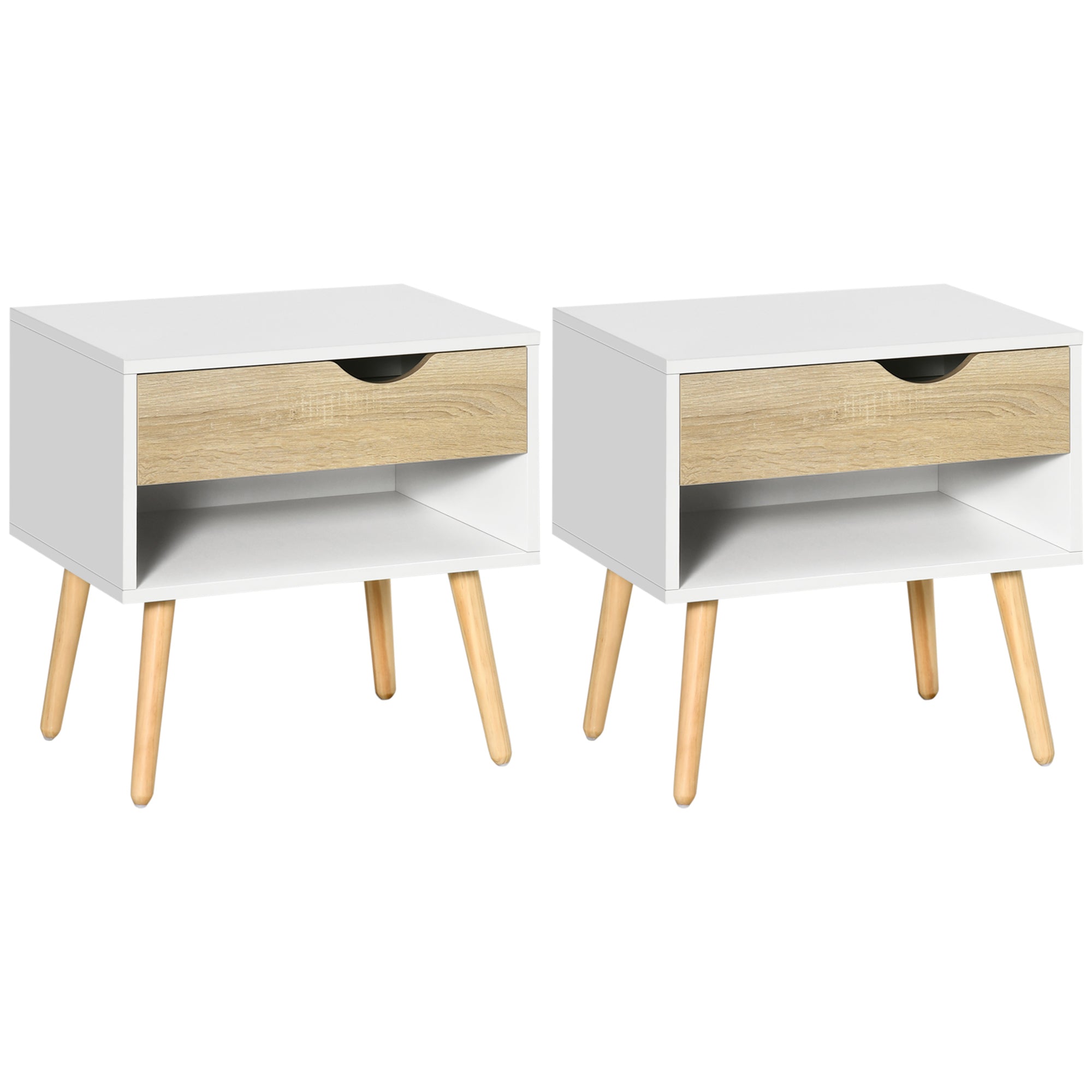 HOMCOM Set of 2 Bedside Table with Drawer and Shelf - North Peak Garden Furniture