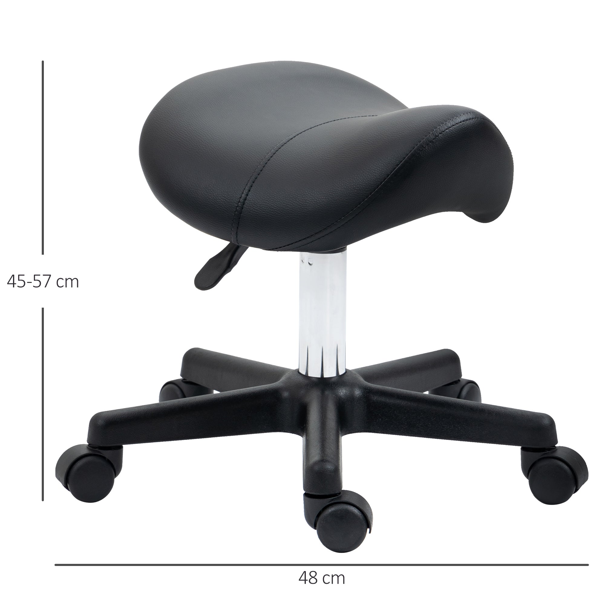 HOMCOM Saddle Stool, PU Leather Adjustable Rolling Salon Chair with Steel Frame for Massage, Spa, Beauty and Tattoo, Black - North Peak Garden Furniture