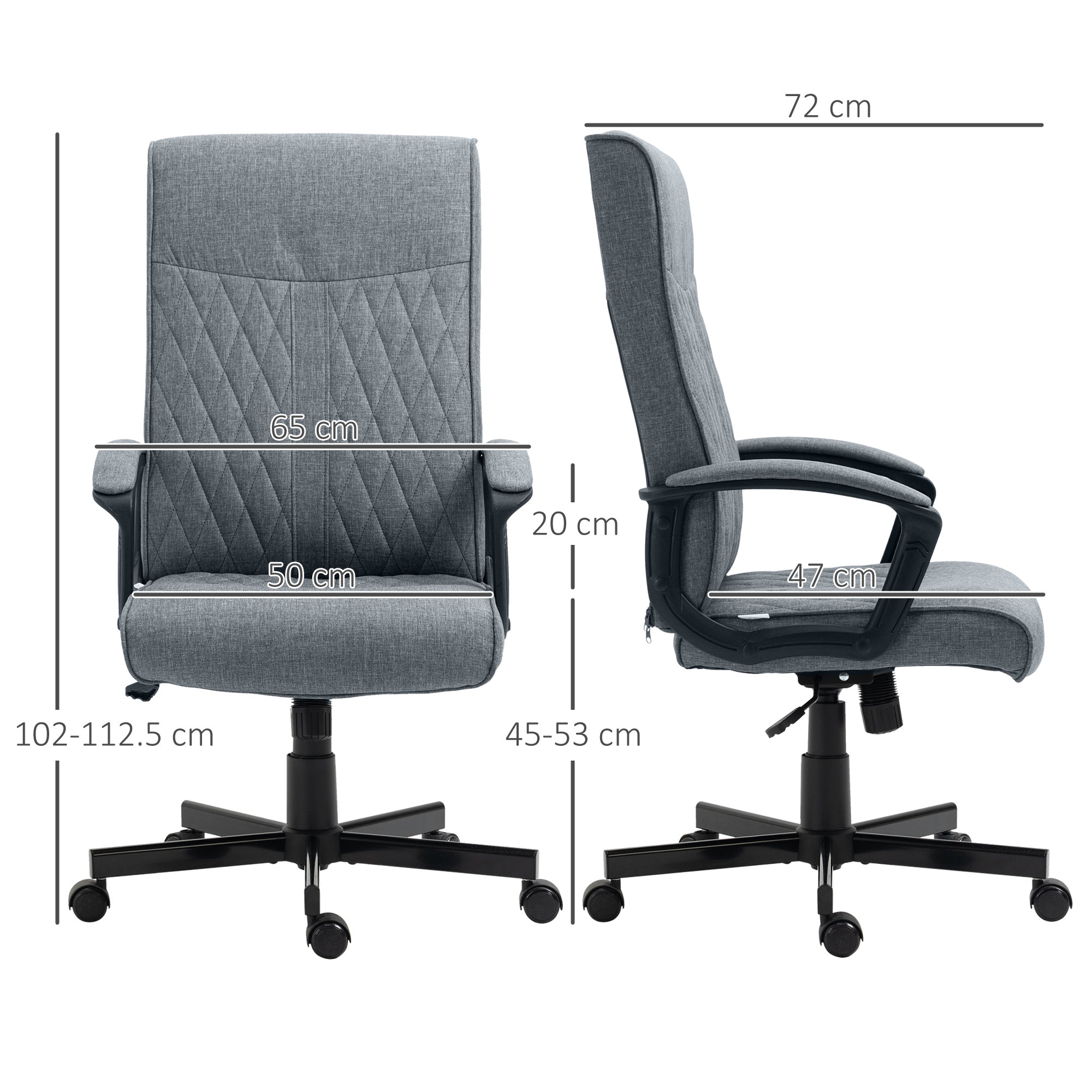 Vinsetto High Back Home Office Chair, Linen Fabric Computer Chair, Swivel Desk Chair with Adjustable Height for Living Room, Bedroom, Study, Dark Grey - North Peak Garden Furniture