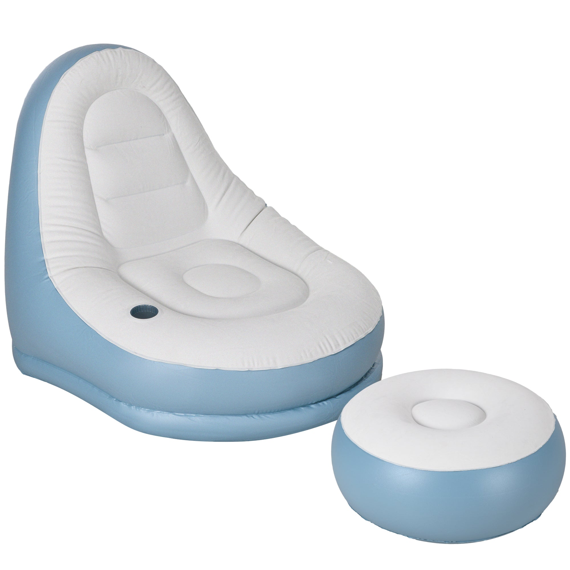 Outsunny Inflatable Tub Chair and Footstool - Blue/White - North Peak Garden Furniture