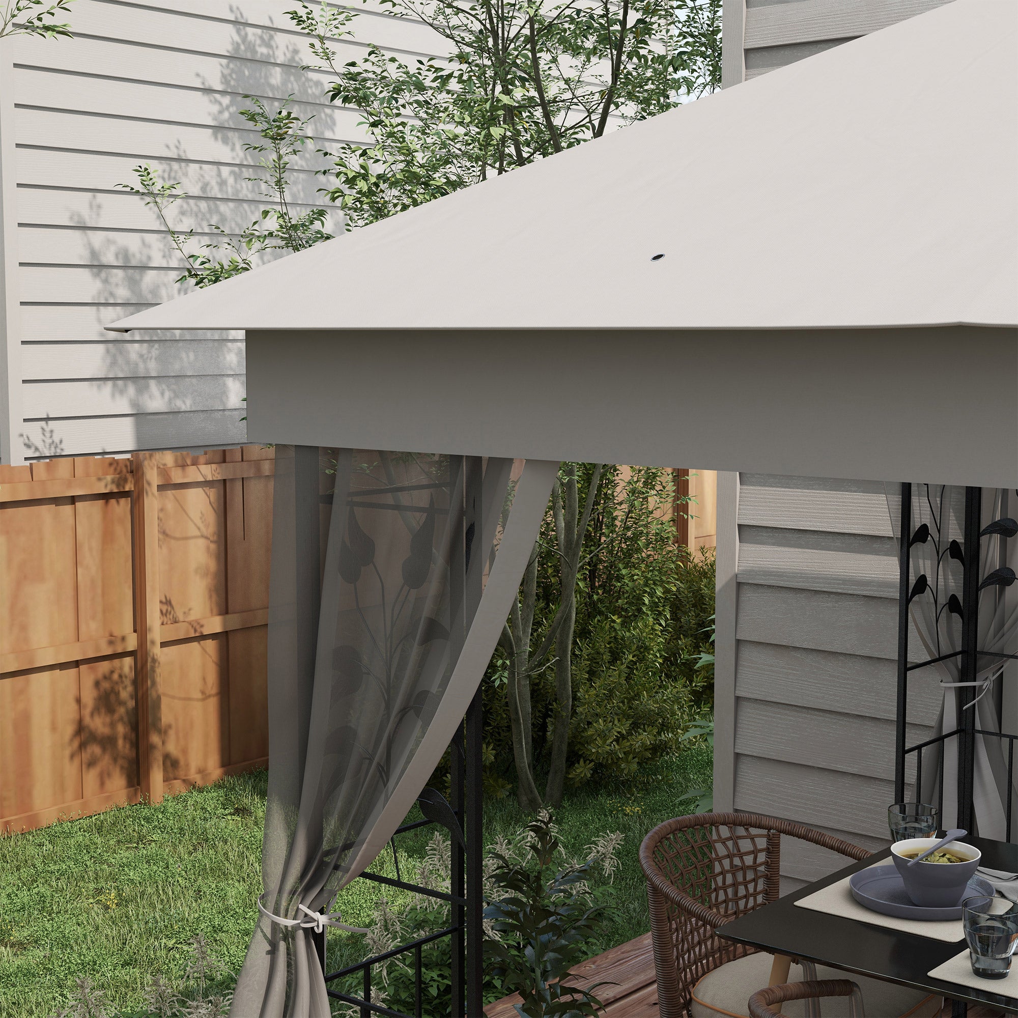 Outsunny 3(m) x 3(m) Double Roof Outdoor Garden Gazebo Canopy Shelter with Netting, Solid Steel Frame, Light Grey - North Peak Garden Furniture