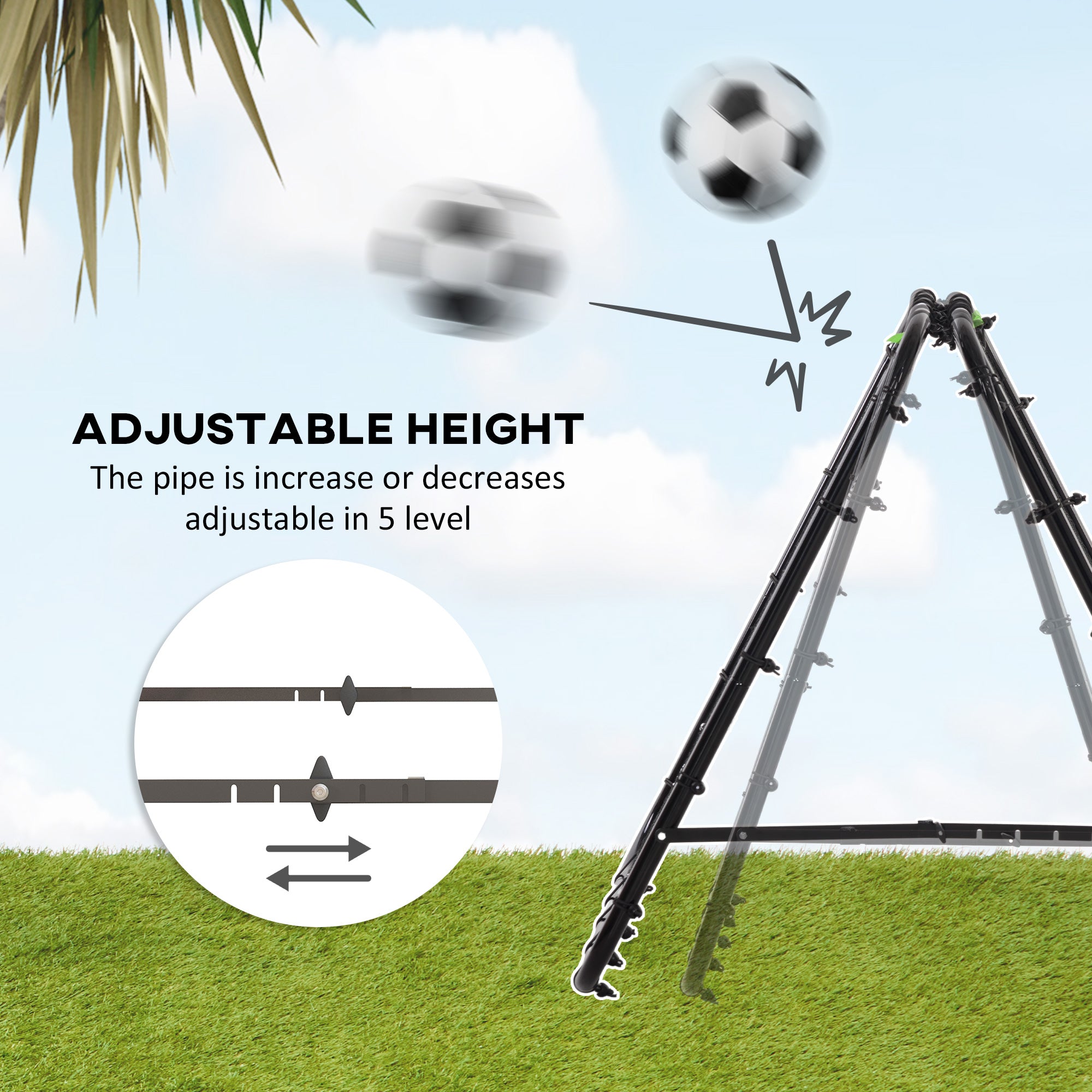 HOMCOM Double Sided Football Rebounder Net, Football Rebound Goal with 5 Adjustable Angles, Black - North Peak Garden Furniture