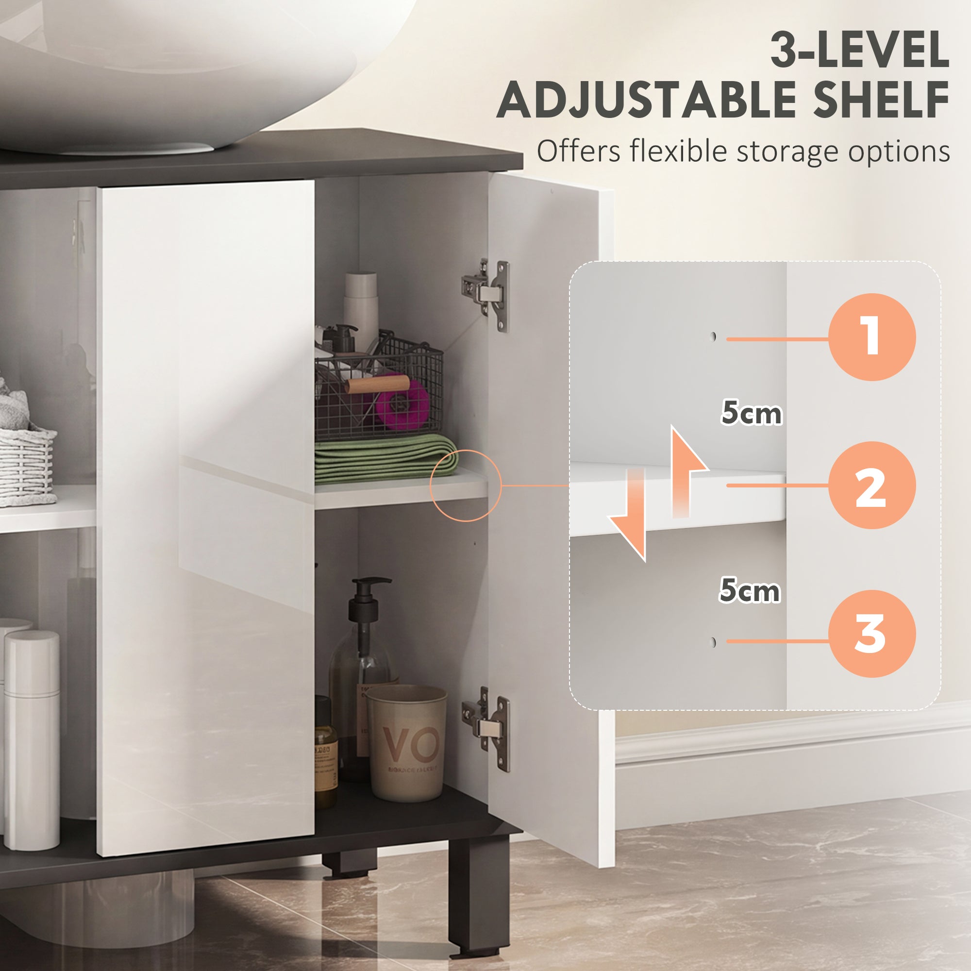 HOMCOM Modern Under-Sink Bathroom Cabinet - High Gloss White