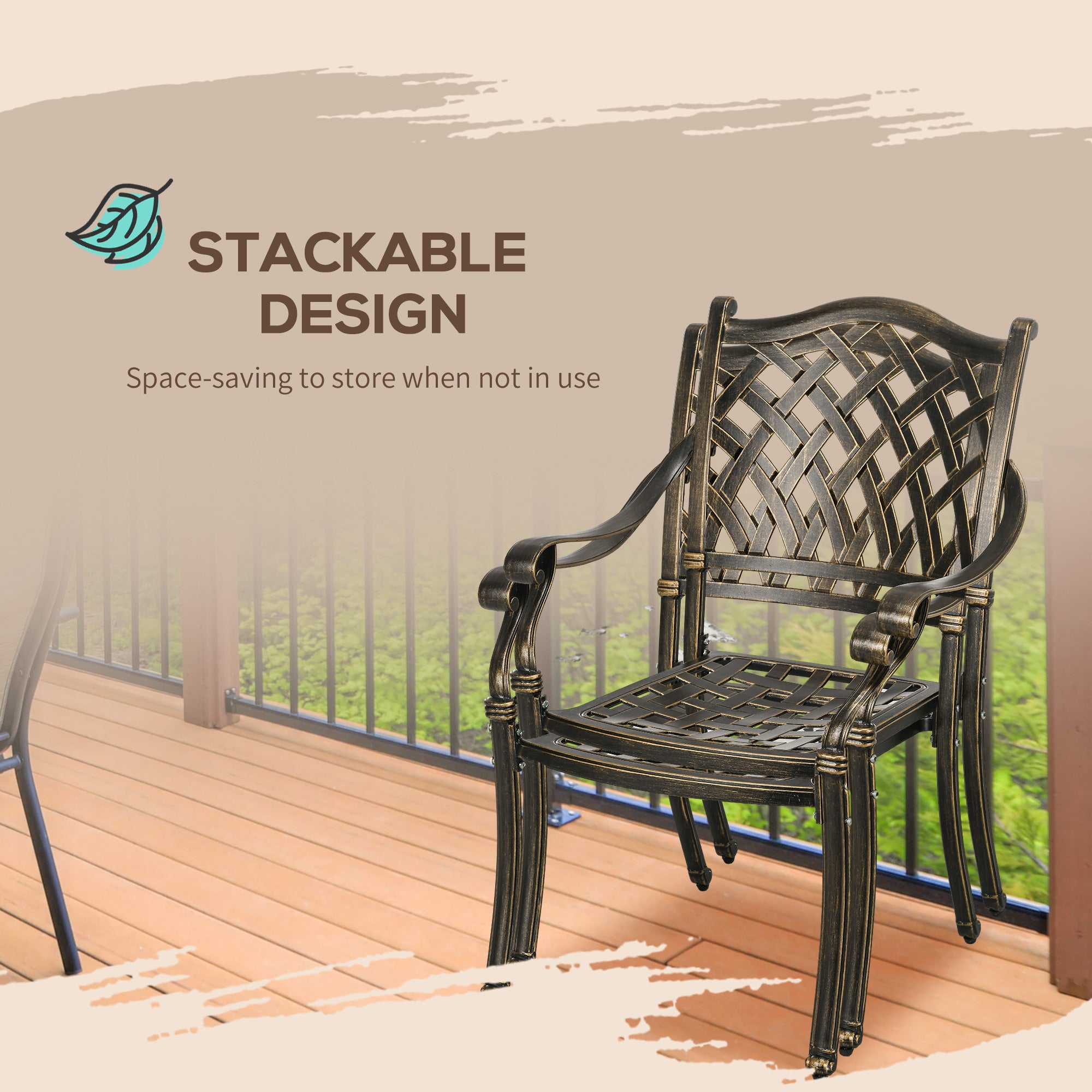 Outsunny 5-Piece Outdoor Furniture Dining Set, Cast Aluminum Conversation Set Includes 4 Chairs and Φ90cm Round Table with Φ50mm Umbrella Hole for Patio Garden Deck, Flower Design - North Peak Garden Furniture