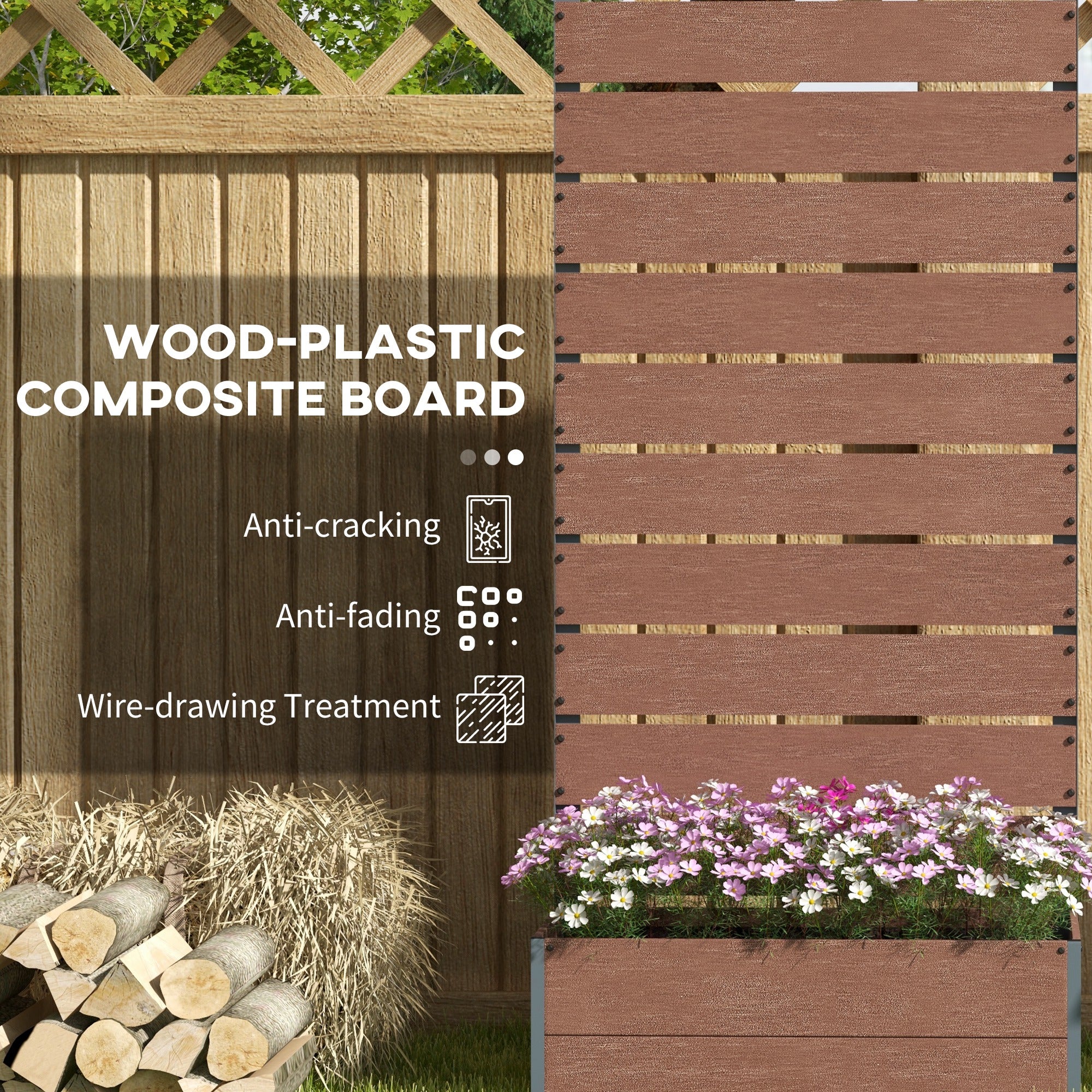 Outsunny 34 x 69.5cm Garden Planter Box, with Back Trellis - Brown - North Peak Garden Furniture