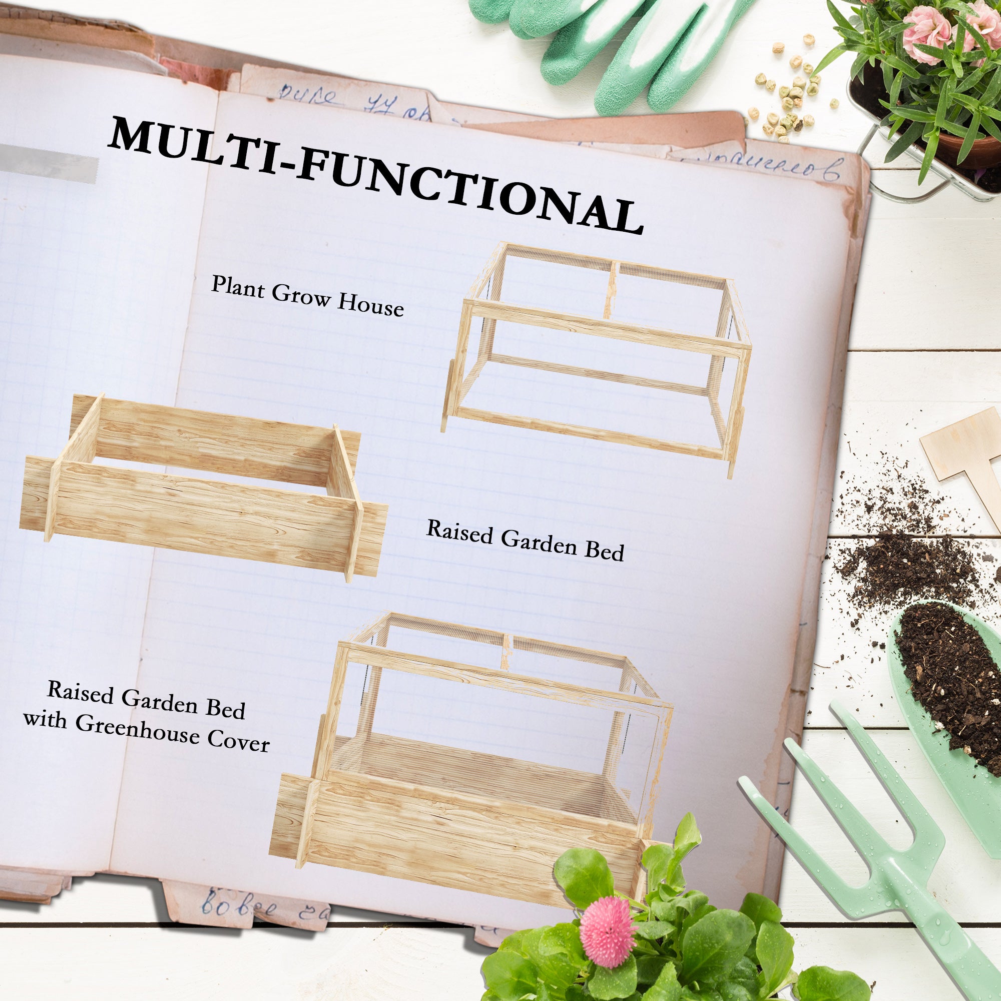 Outsunny 2-In-1 Wooden Greenhouse Planter Box - Natural - North Peak Garden Furniture